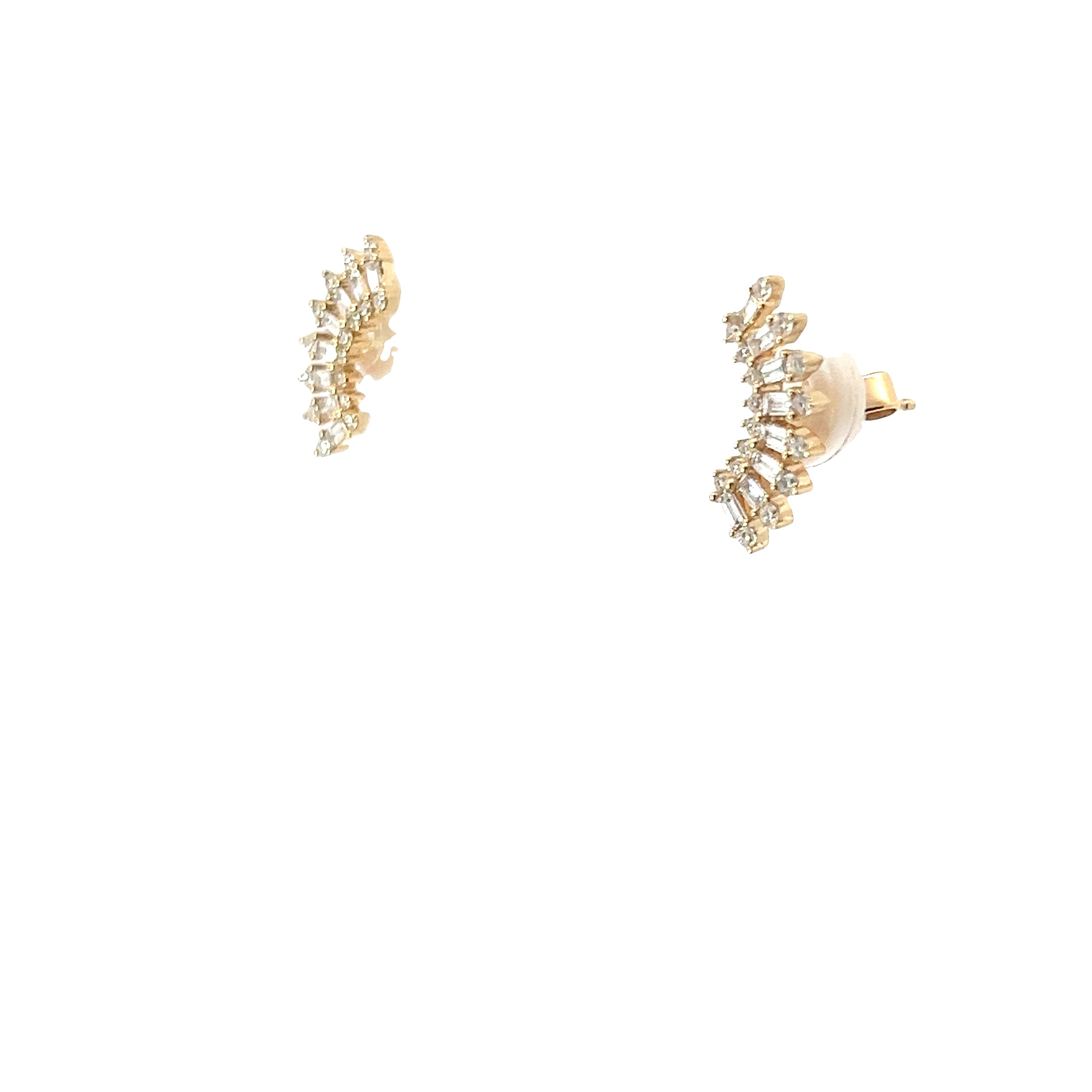 14k Yellow Gold .65ct H VS2 Round and Baguette Diamond Climber Earrings