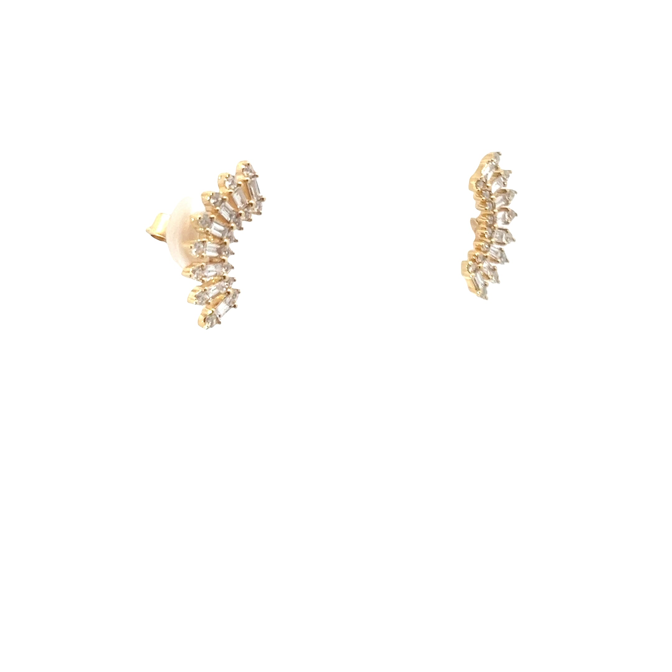 14k Yellow Gold .65ct H VS2 Round and Baguette Diamond Climber Earrings