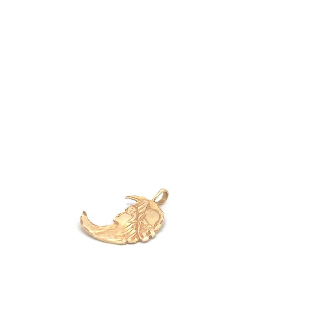 14k Yellow Gold 1.90 Gram Moon Lady Charm 1 Inch