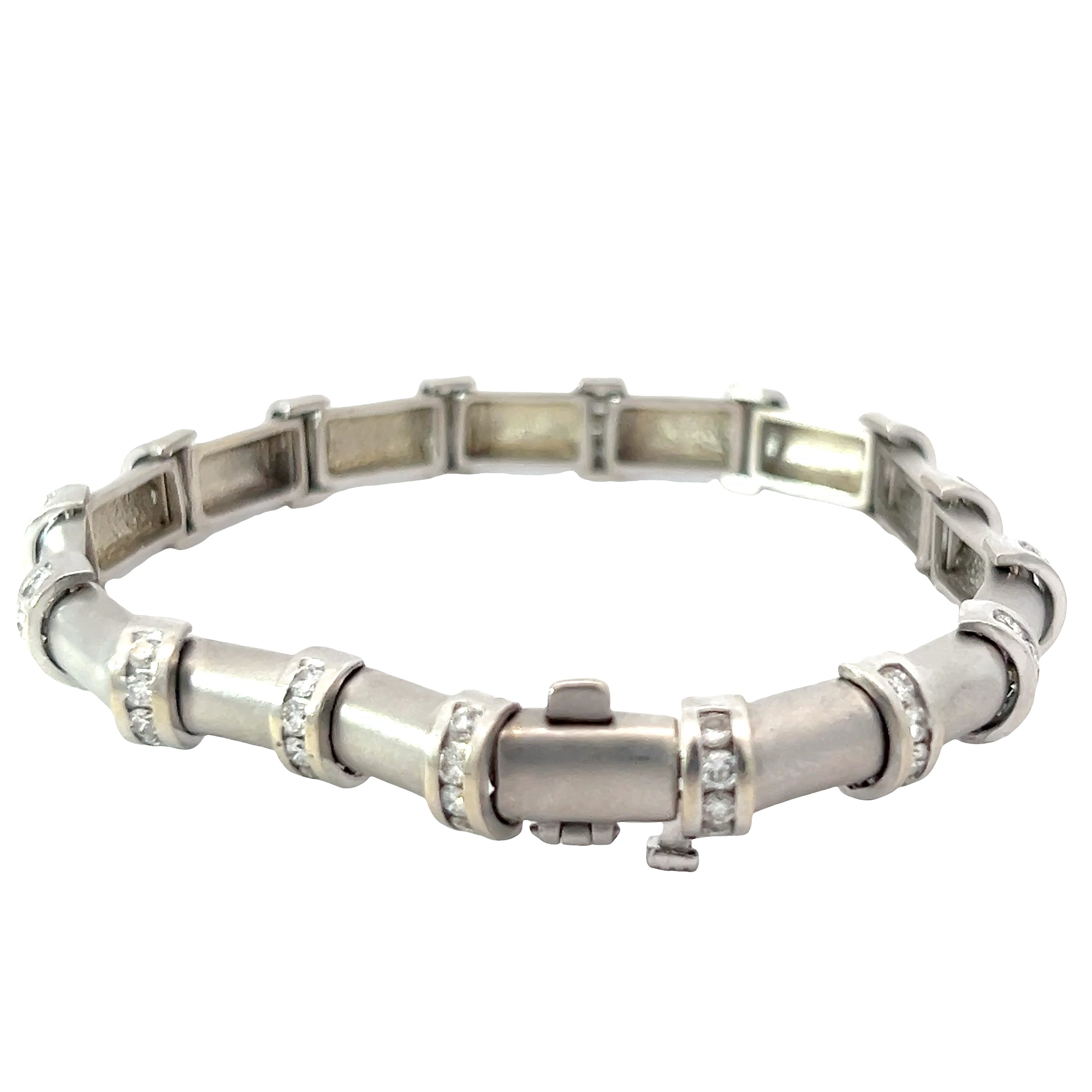 14k White Gold 2.00ct F VS2 Round Diamond Channel Set Domed Bracelet (16) Section / 21.5gram /8mm / 7"inch