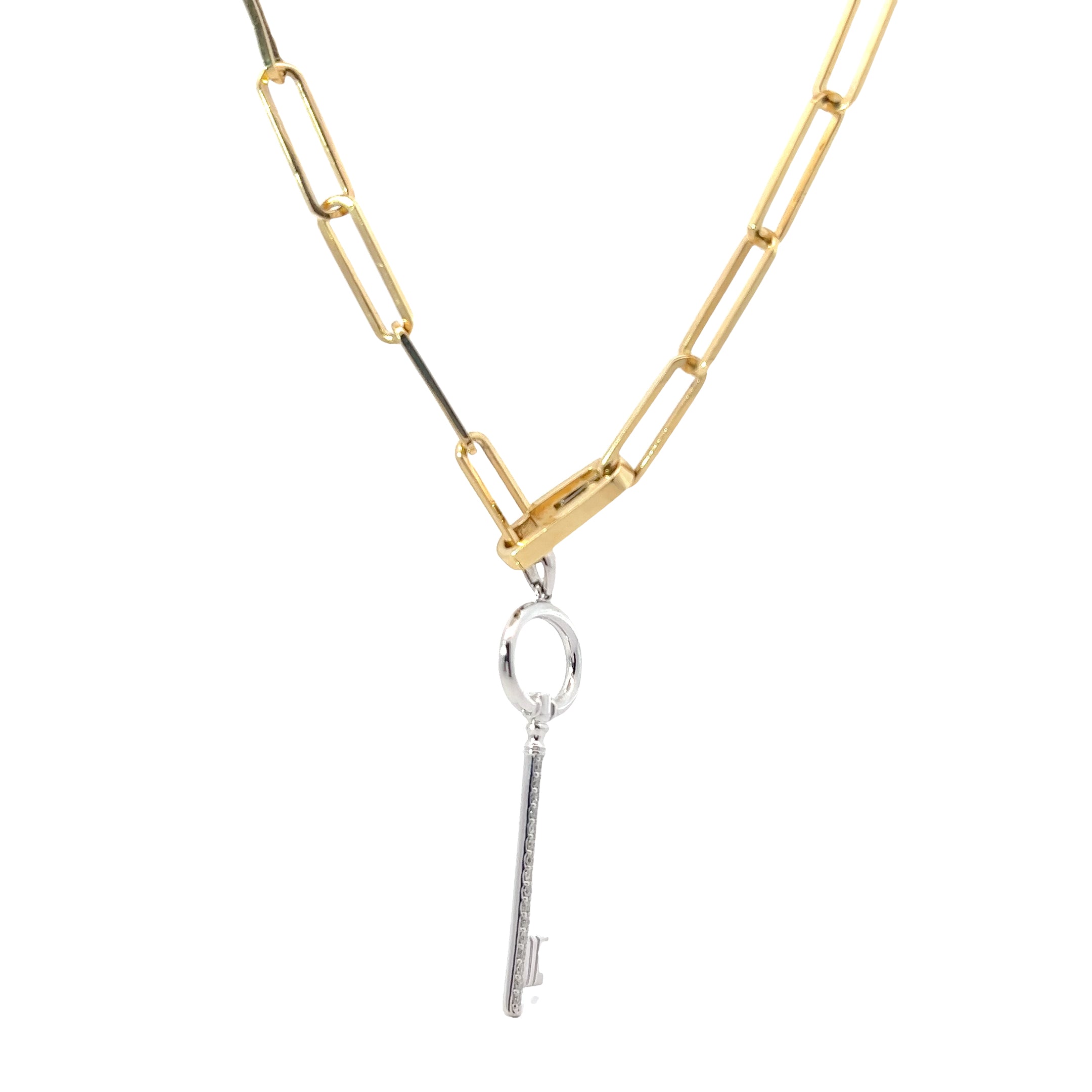 Ladies 14k Yellow Gold Diamond key necklace