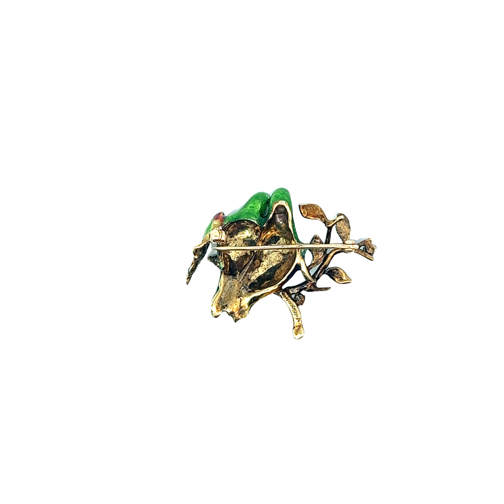 14k Yellow Gold Enamel Bird Vintage Brooch/Pin 10.8 gram
