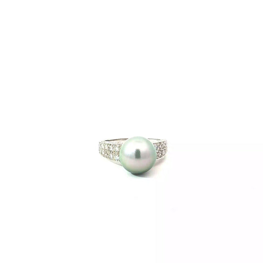 18k White Gold .75ct G VS2 Round Diamond / Fresh Water Silver Pearl 10.5mm Ring