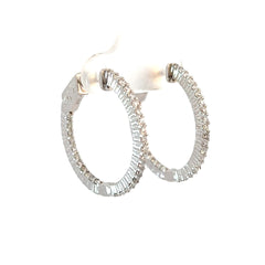 14k White Gold 1.00ct G VS2 Round Diamond Inside/Out Hoop Earrings 1"
