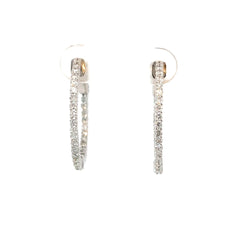 14k White Gold 1.00ct G VS2 Round Diamond Inside/Out Hoop Earrings 1"