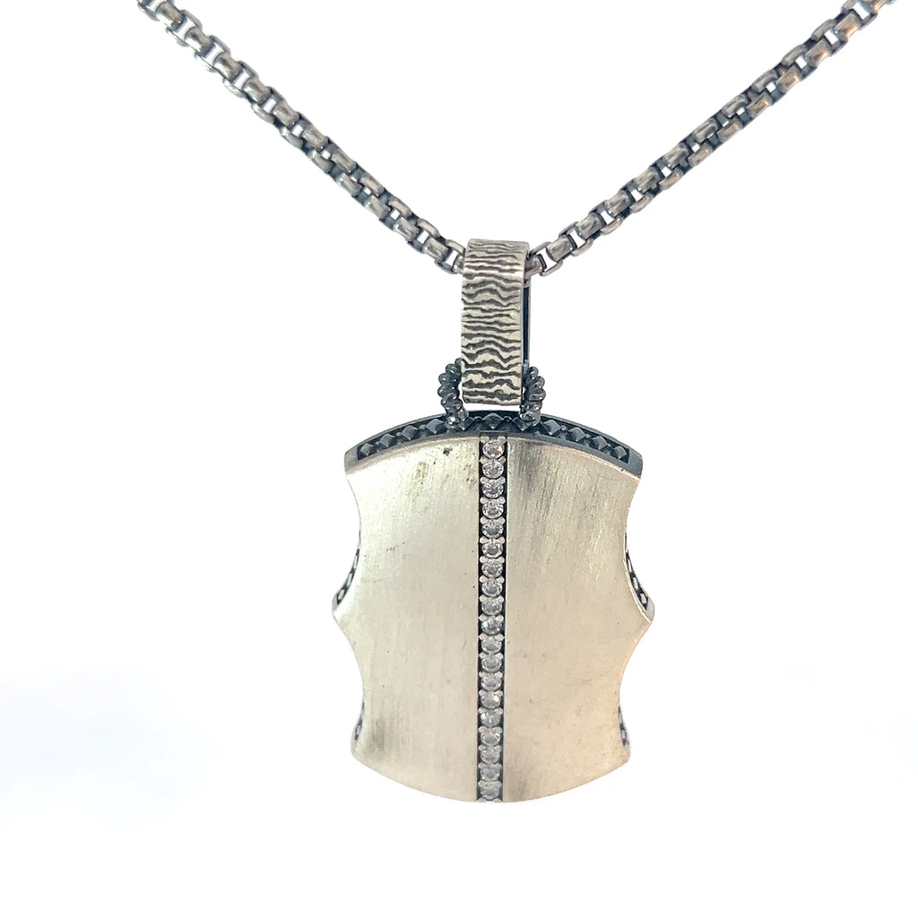 Sterling Silver 24.8 gram Necklace/ Warrior Shield with Cubic Zirconium Stone Pendant