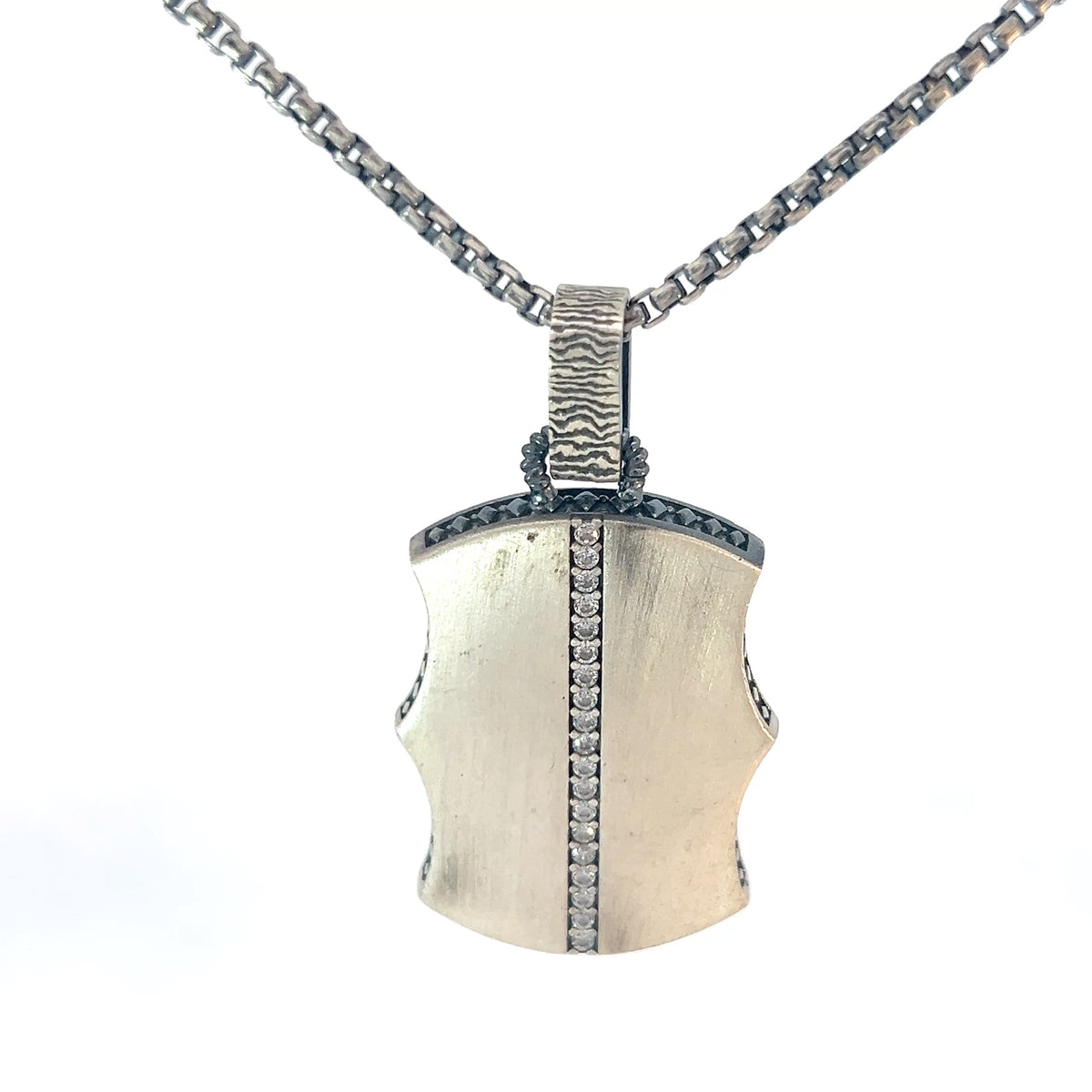 Sterling Silver Beaded Necklace/ Warrior Shield with Cubic Zirconium Stone Pendant
