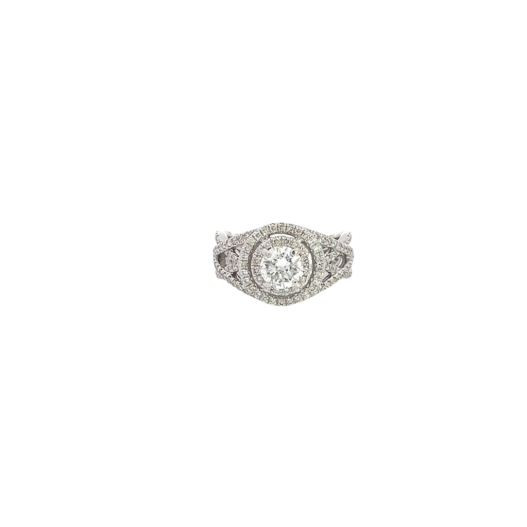 14k White Gold .75ct F SI1 Round Diamond and .75ct G VS2 Round Diamond along the side Engagement Ring Size 6 1/2