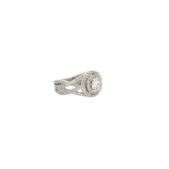 14k white gold .75ct F SI1 Round diamond and .75ct G VS2 Round Diamond along the side  engagement ring