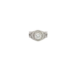 14k white gold .75ct F SI1 Round diamond and .75ct G VS2 Round Diamond along the side  engagement ring