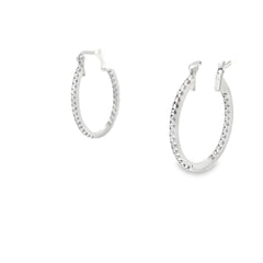14k White Gold .50ct F VS2 Round Diamond Oval Shape Inside / Out Diamond Hoop Earrings