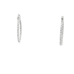 14k White Gold .50ct F VS2 Round Diamond Oval Shape Inside / Out Diamond Hoop Earrings