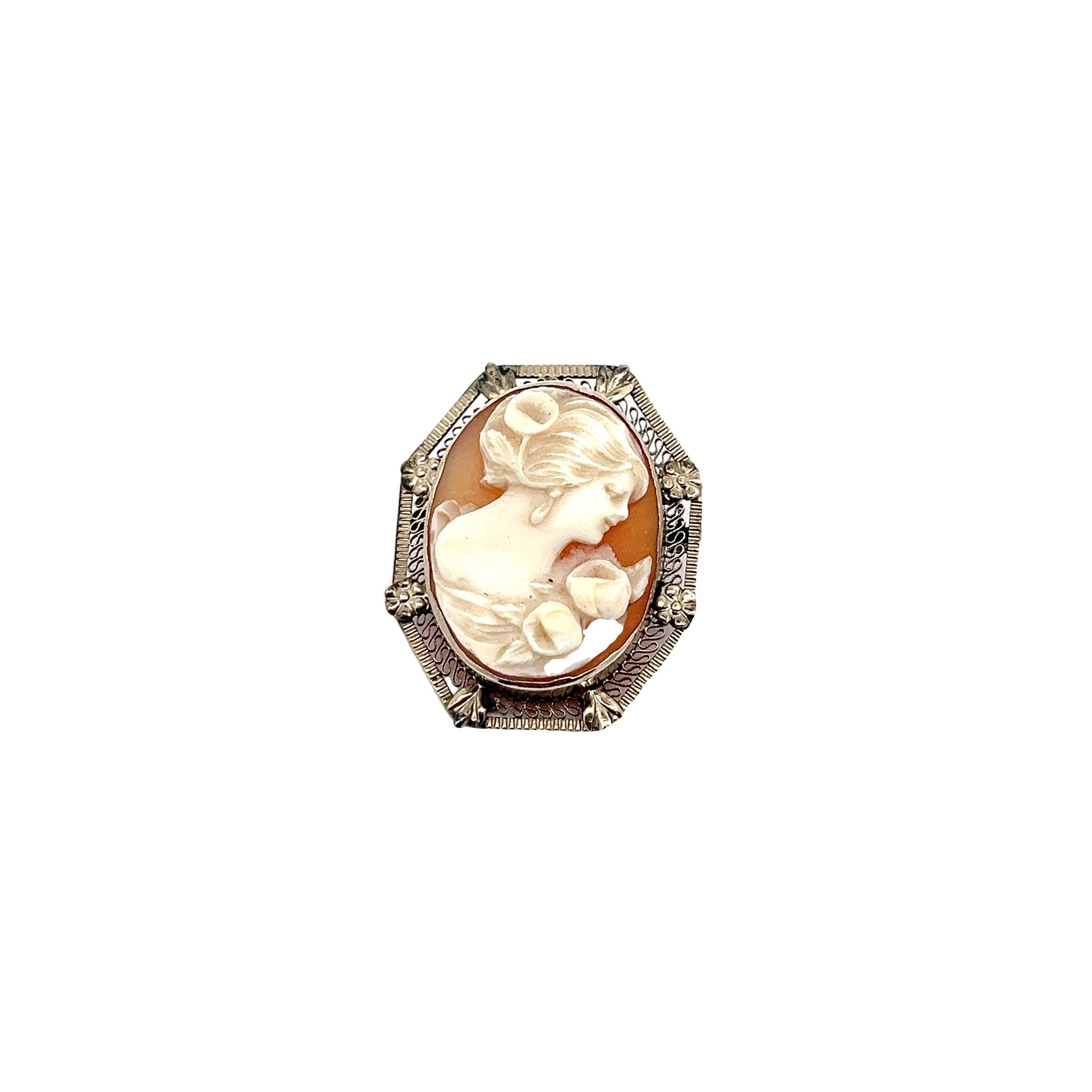 14k White Gold Vintage Cameo Pin 3.3 dwt 1.5x1