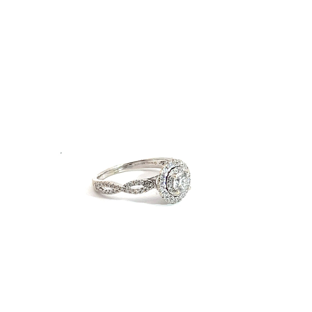 14k White Gold 1.00ct G SI1 Round Diamond with Halo Total Weight in Diamond Engagement Ring