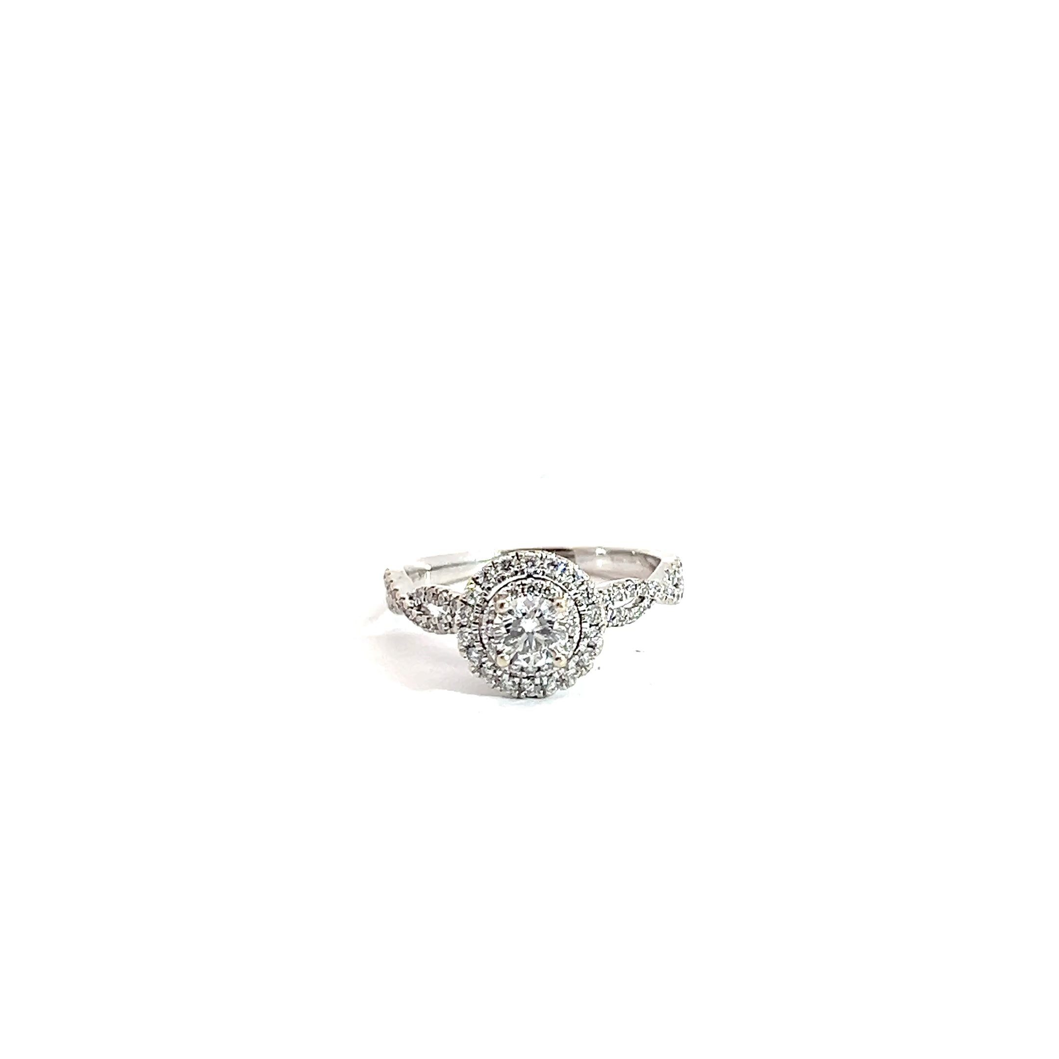 14k White Gold 1.00ct G SI1 Round Diamond with Halo Total Weight in Diamond Engagement Ring