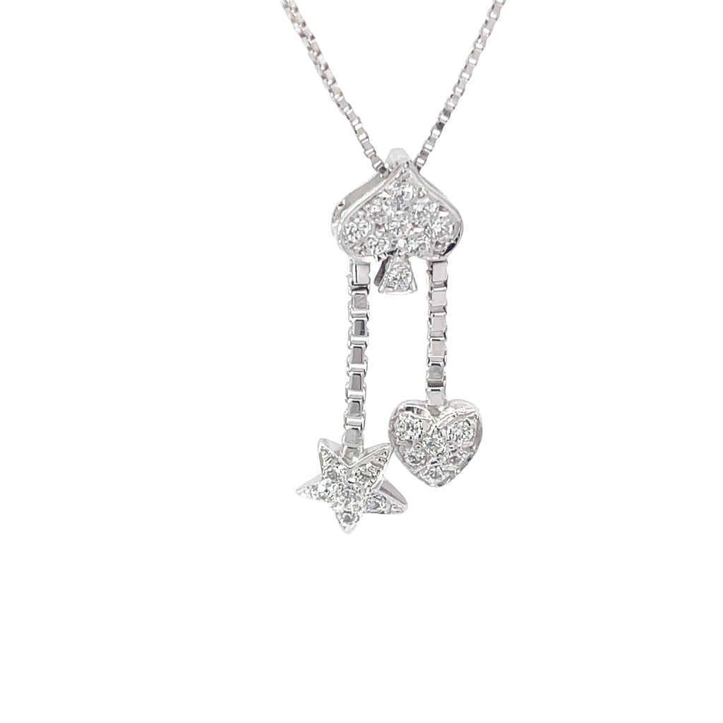 18K WHITE GOLD .35CT FVS2 ROUND DIAMOND CLUSTER HEART AND STAR NECKLACE