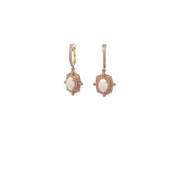 14K ROSE GOLD  .50CT G SI1 ROUND DIAMOND AND OVAL OPAL DROP EARRING