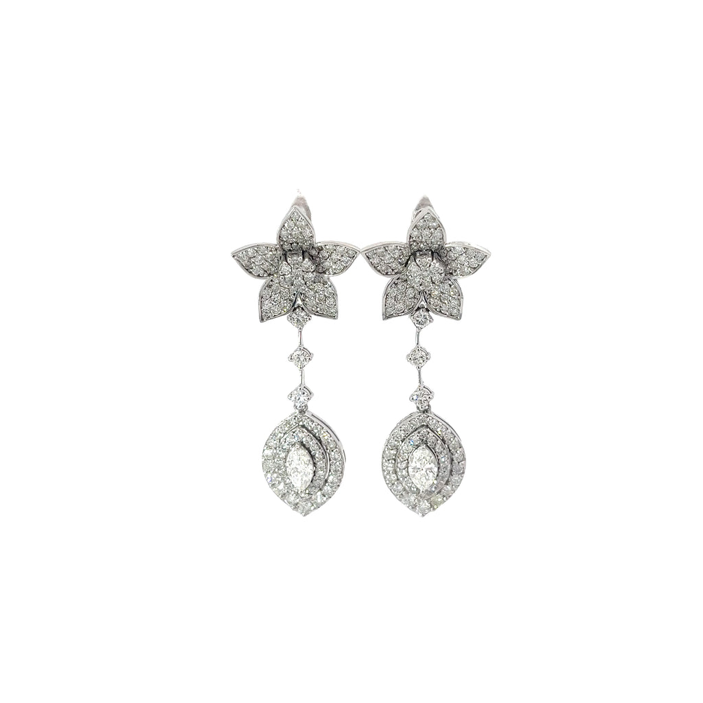 14k White Gold 3.06ct F VS2 Round Diamond Flower Vintage Earrings