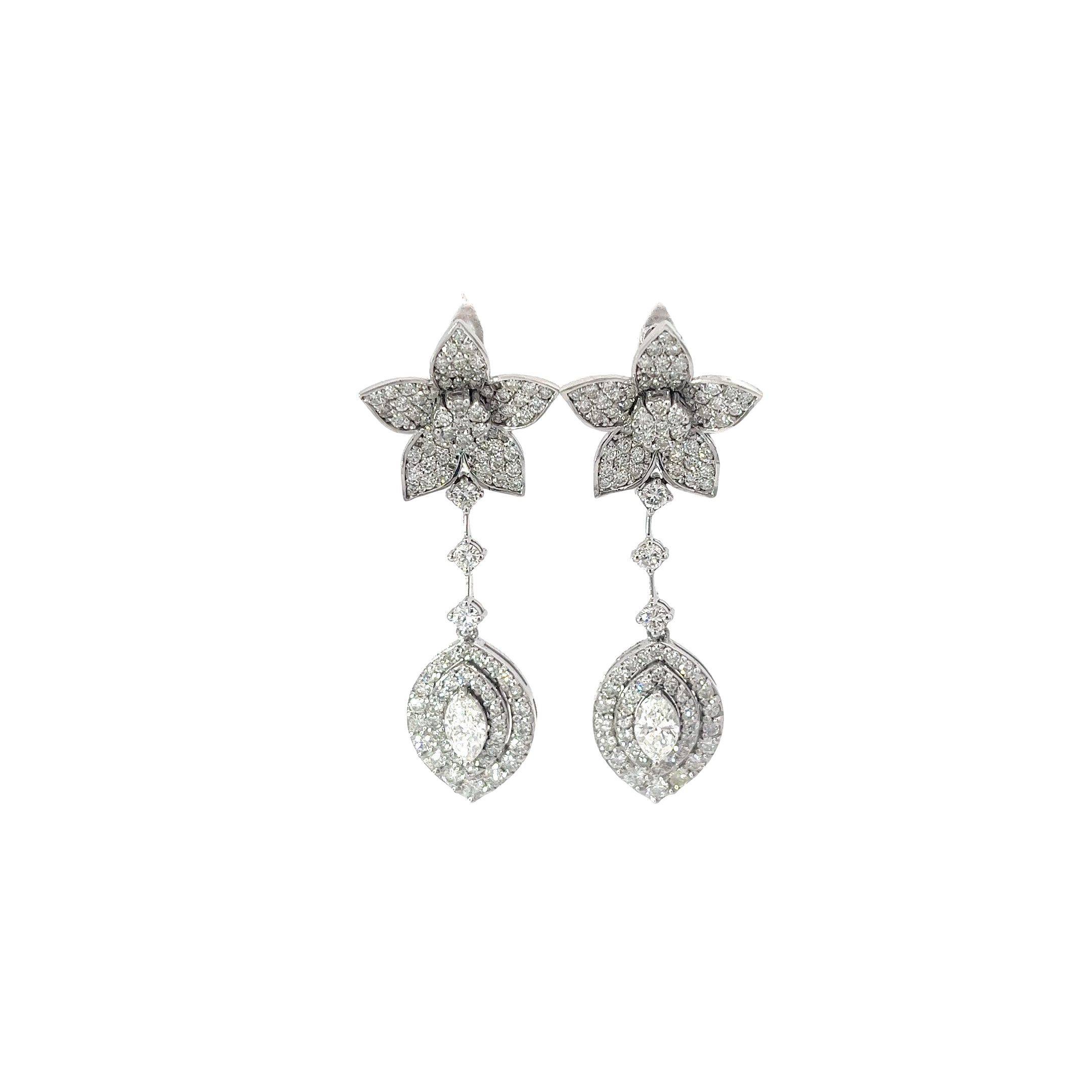 14k White Gold 3.06ct F VS2 Round Diamond Flower Vintage Earrings