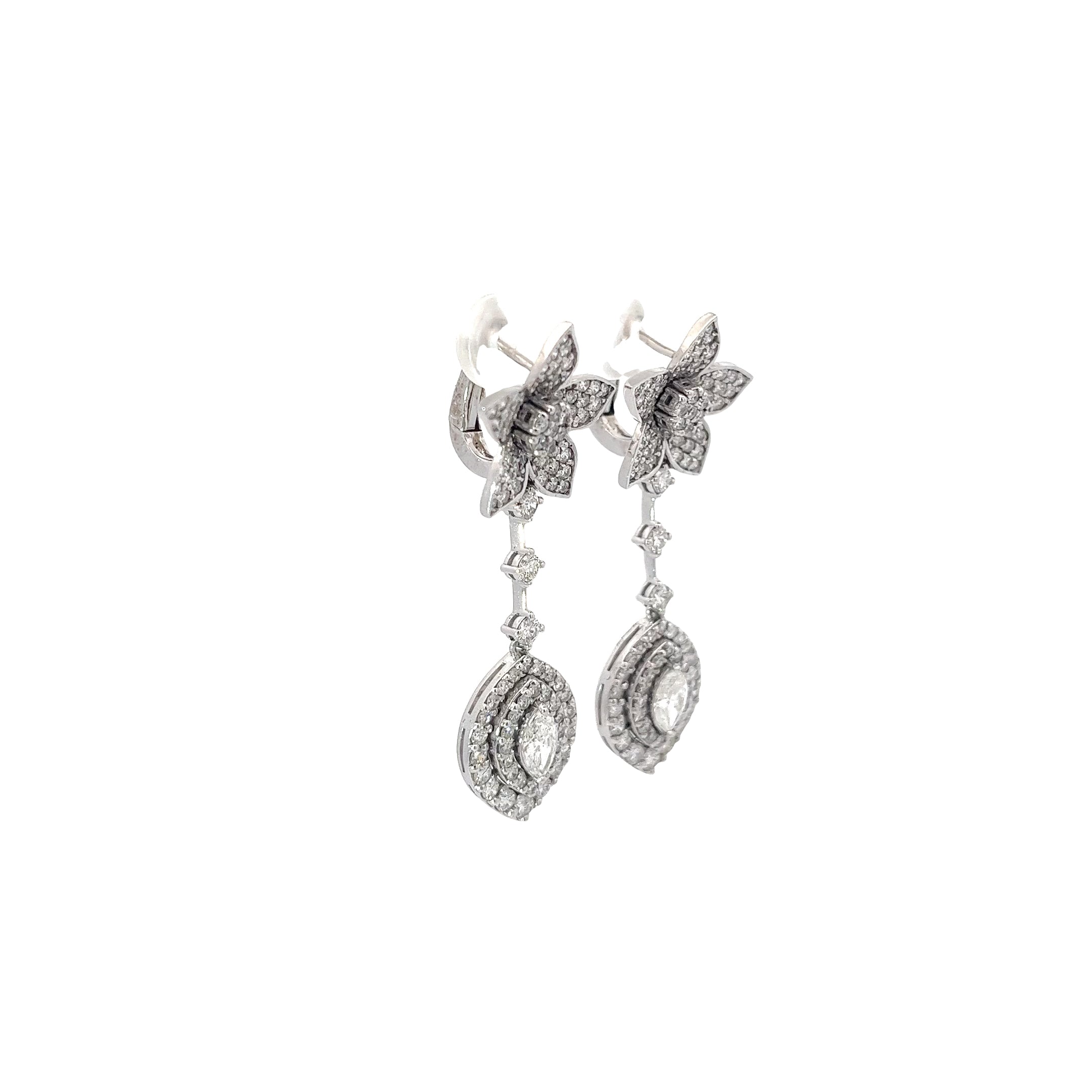 14k White Gold 3.06ct F VS2 Round Diamond Flower Vintage Earrings