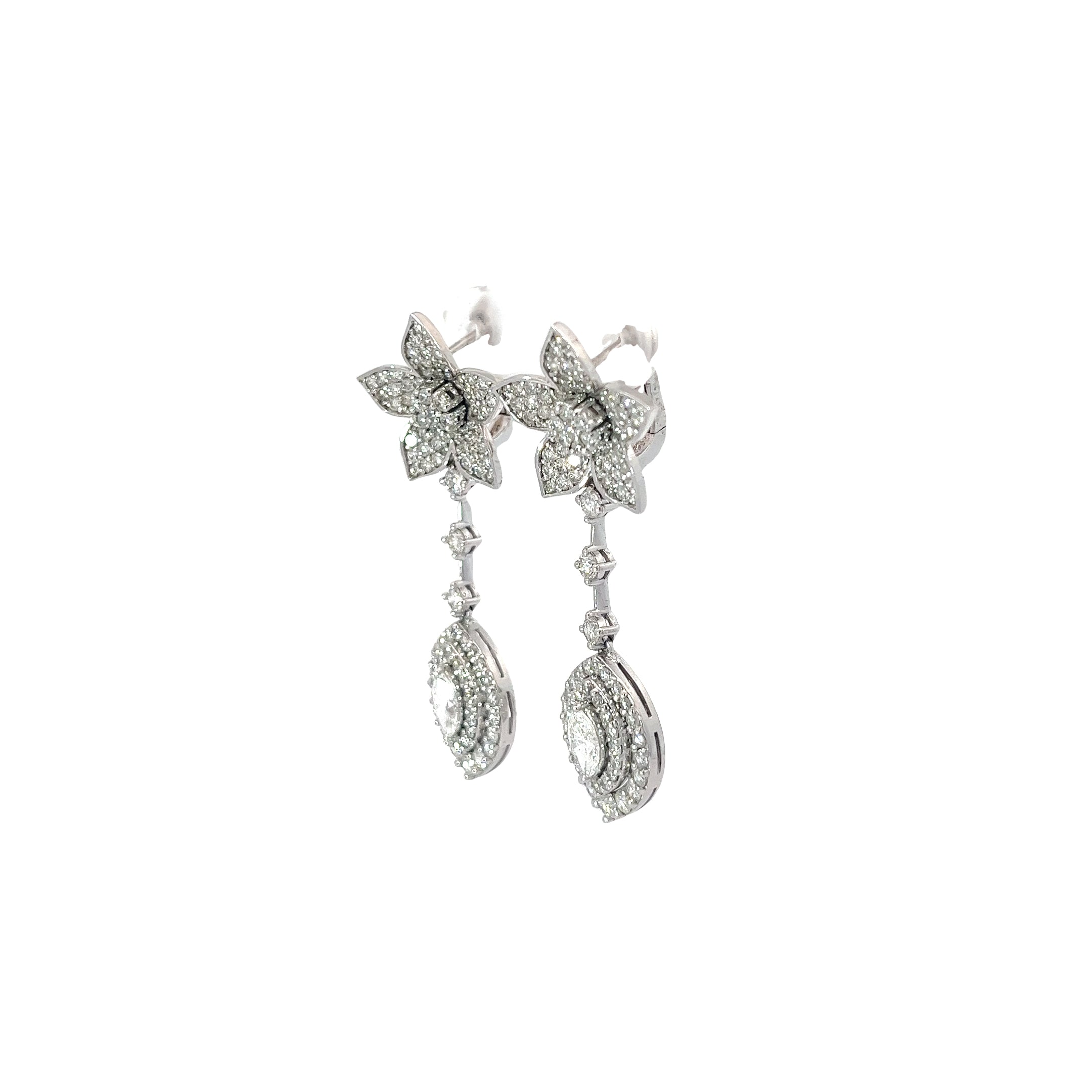 14k White Gold 3.06ct F VS2 Round Diamond Flower Vintage Earrings