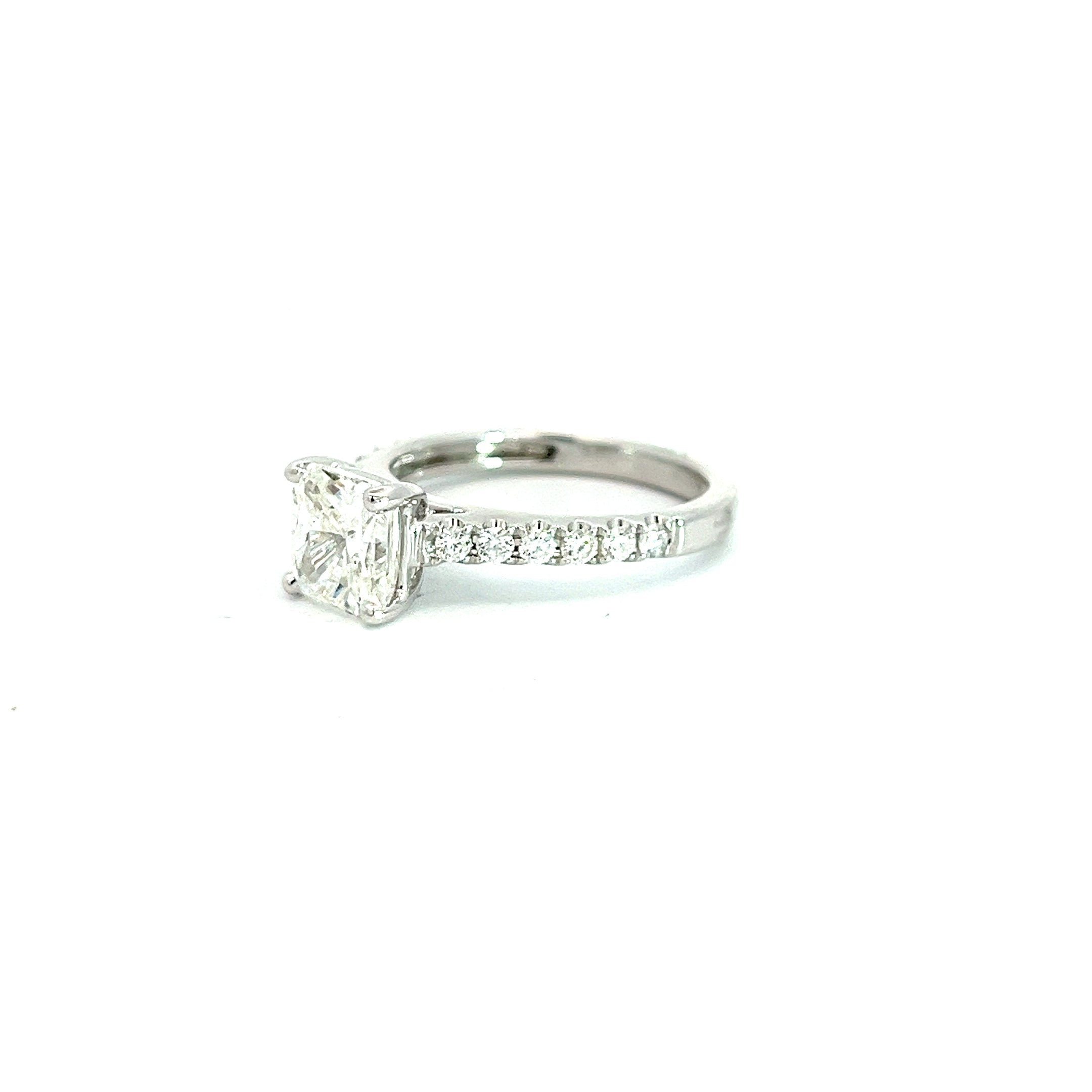 14k White Gold 1.78ct G VS2 Rectangular Cut Corner Diamond /.32ct G VS2 Round Diamond Ring Certified by GIA #2151345978