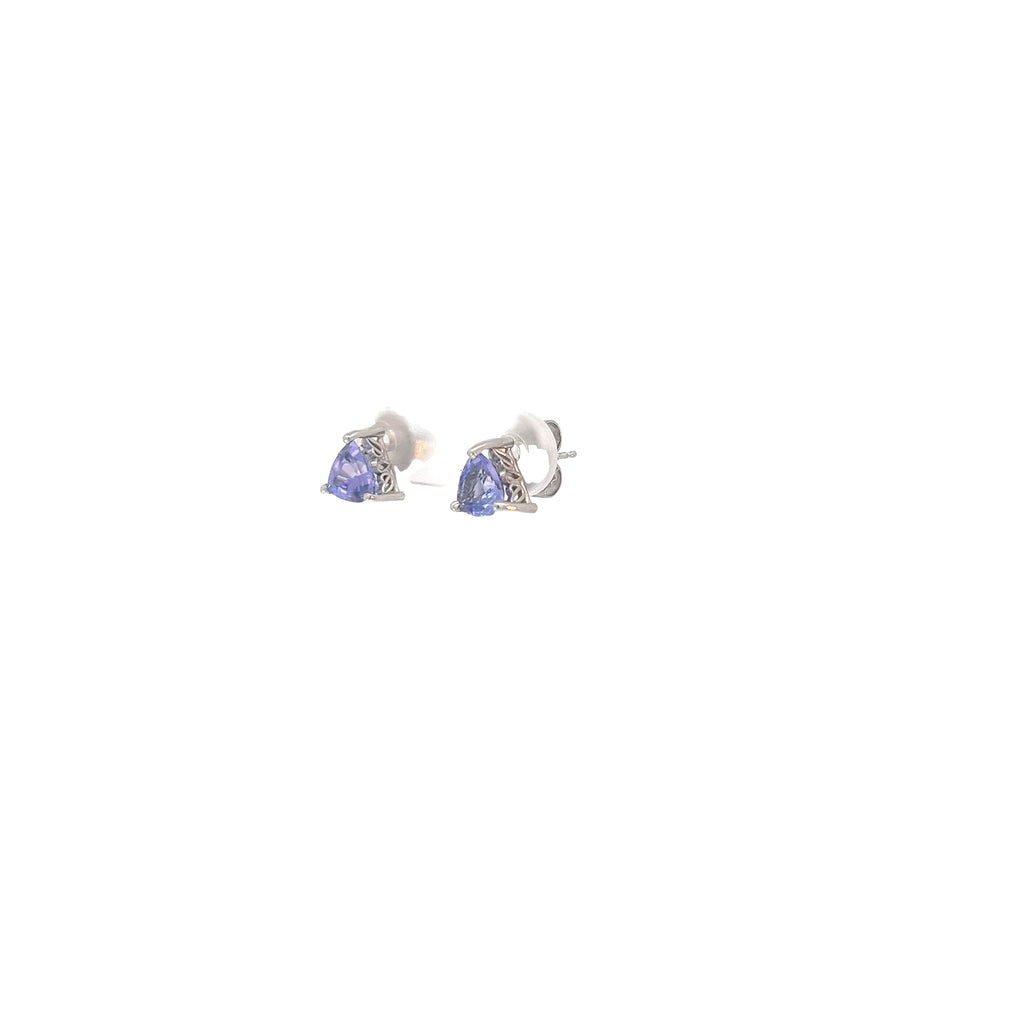 14k White Gold 1.50ct Trillion Shape Tanzanite Stud Earrings