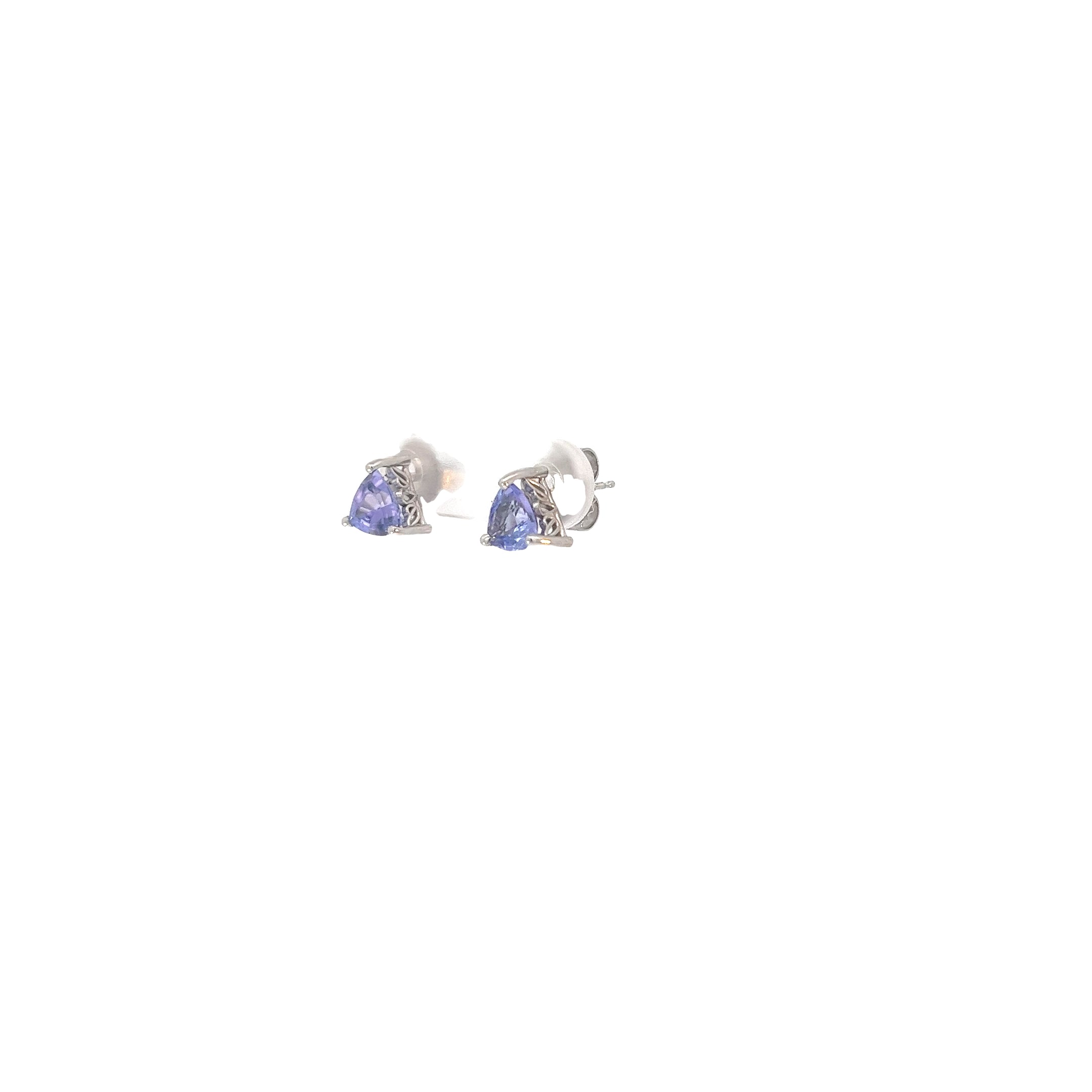 14k White Gold 1.50ct Trillion Shape Tanzanite Stud Earrings