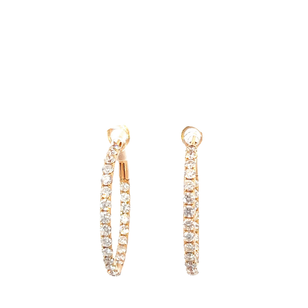 18k Rose Gold 3.22ct F VS2 Round Diamond Inside/Out Hoop Earrings