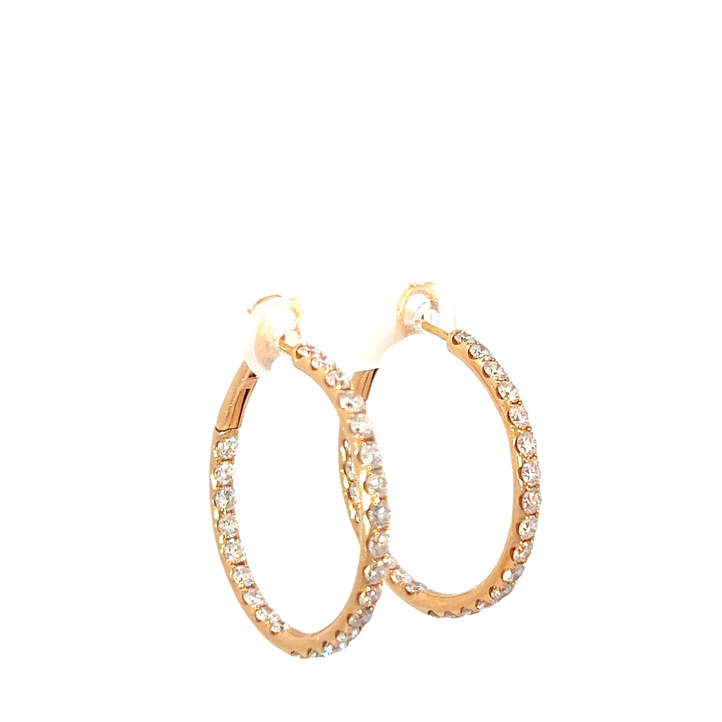 18k Rose Gold 3.22ct F VS2 Round Diamond Inside/Out Hoop Earrings