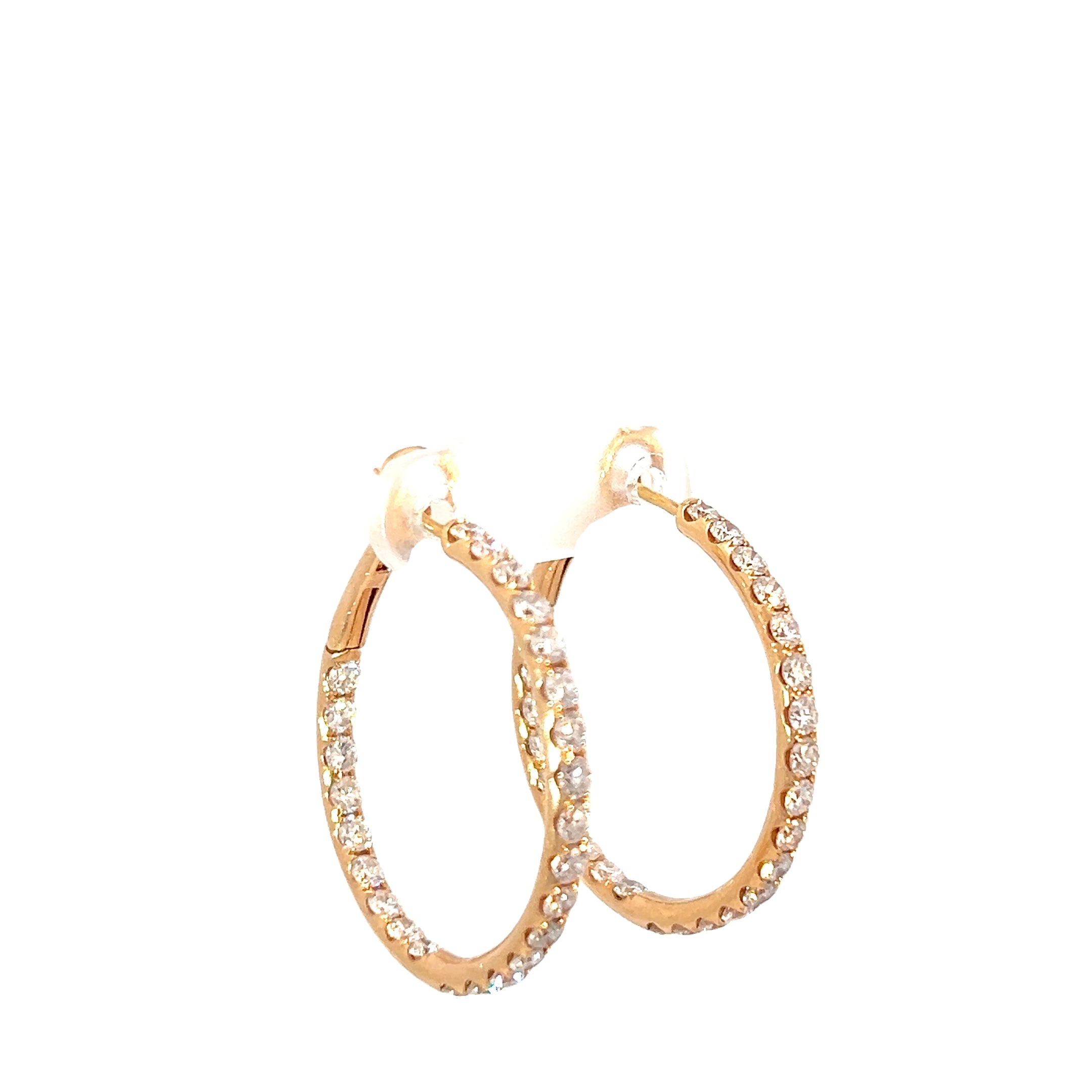 18k Rose Gold 3.22ct F VS2 Round Diamond Inside/Out Hoop Earrings