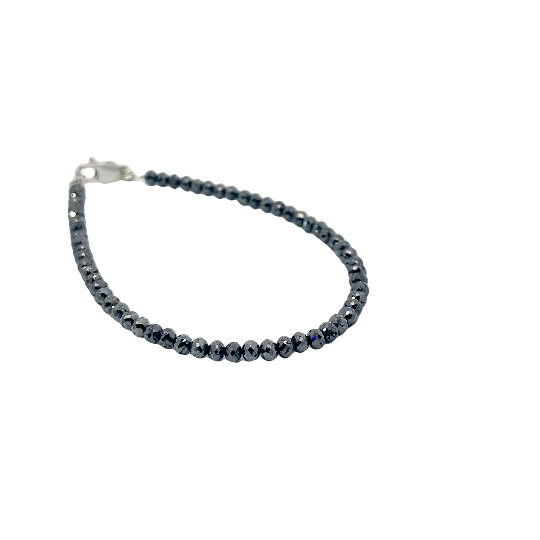 14k White Gold 11.85ct Black Diamond Beaded Mirror 3mm 6.5" inch Bracelet