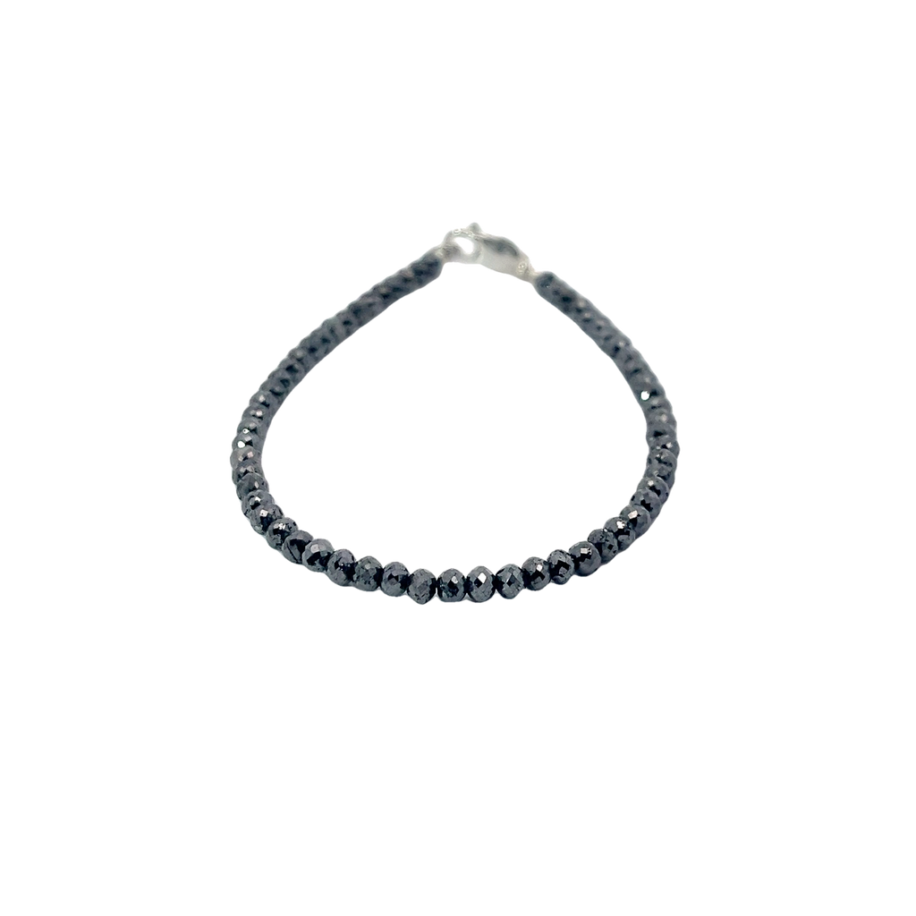 14k White Gold 11.85ct Black Diamond Beaded Mirror 3mm 6.5" inch Bracelet