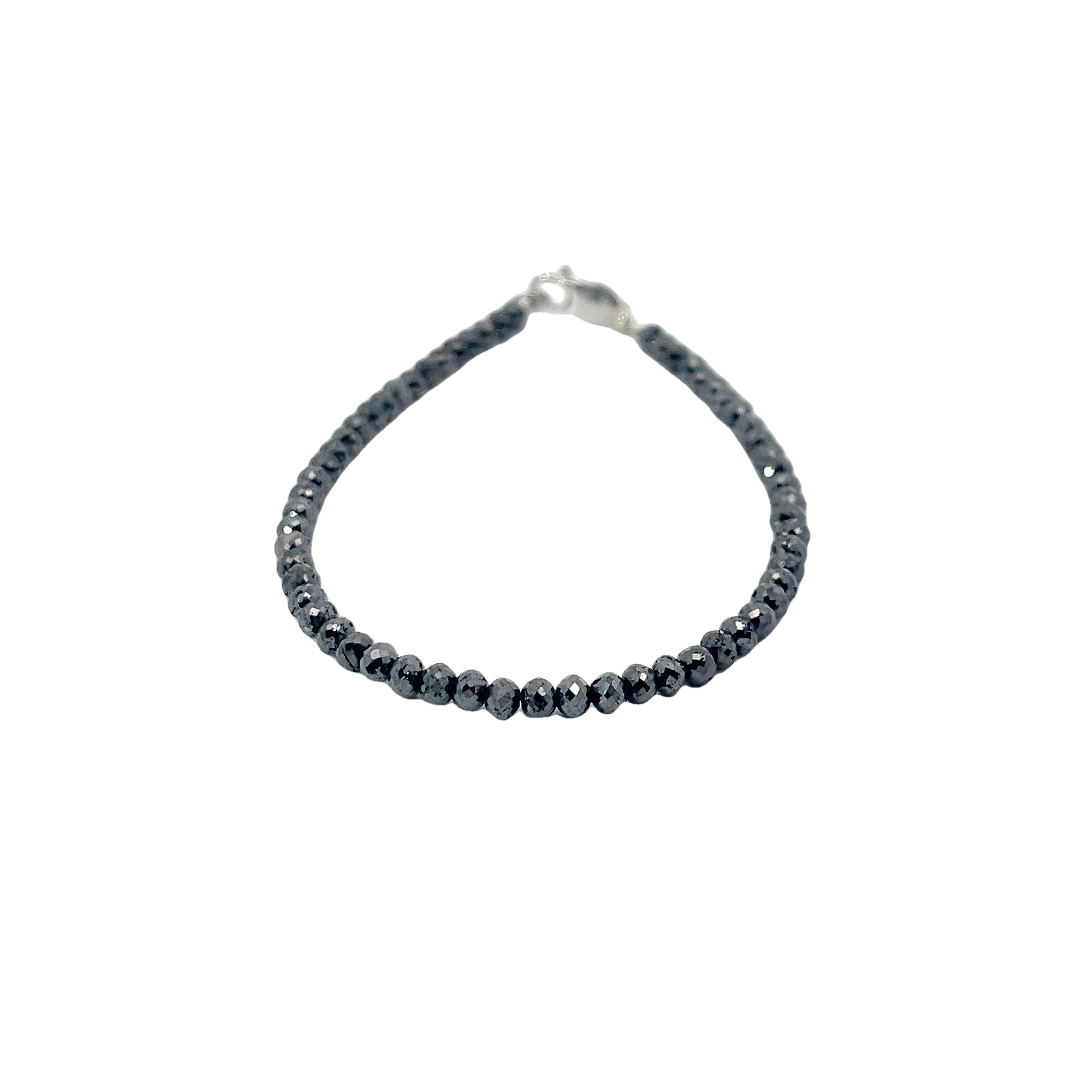 14k White Gold 11.85ct Black Diamond Beaded Mirror 3mm 6.5" inch Bracelet