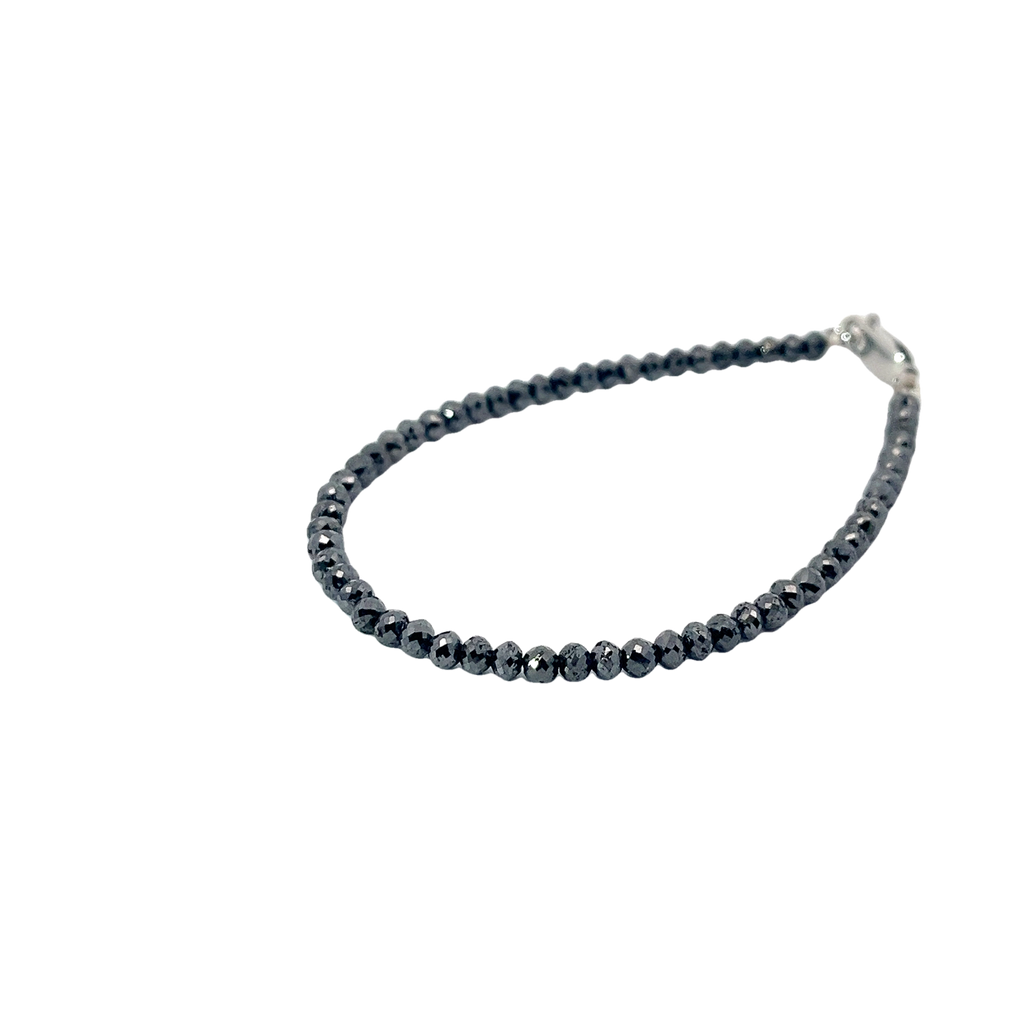 14k White Gold 11.85ct Black Diamond Beaded Mirror 3mm 6.5" inch Bracelet