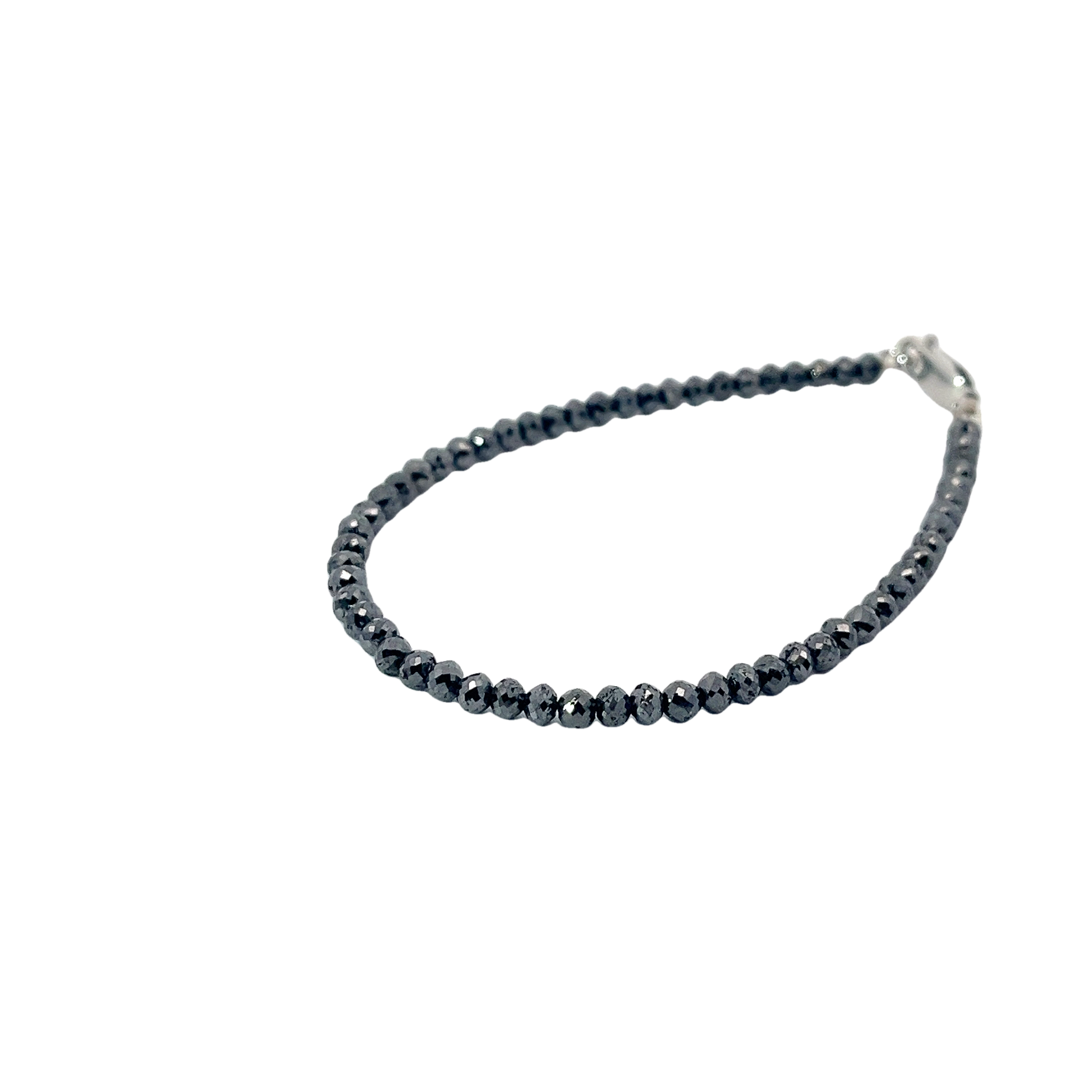 14k White Gold 11.85ct Black Diamond Beaded Mirror 3mm 6.5" inch Bracelet