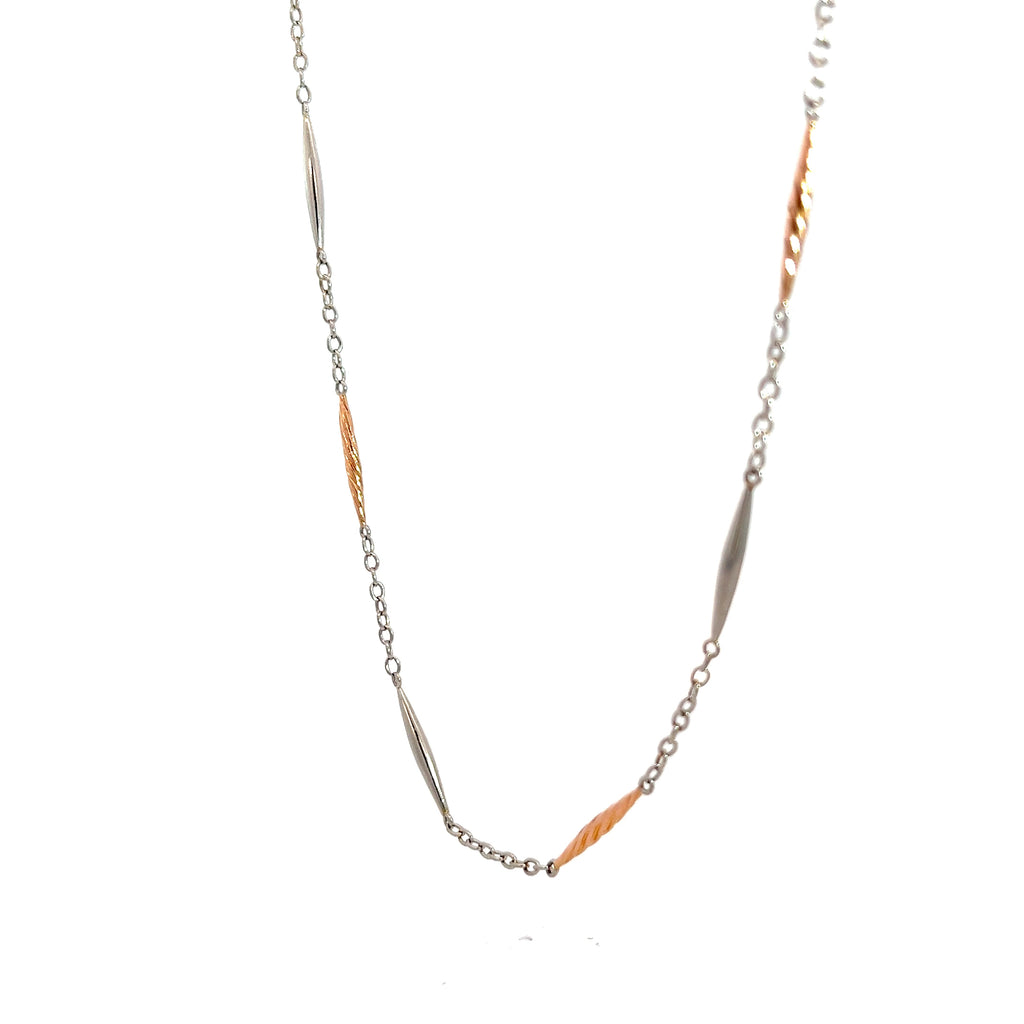 14k Rose and White Gold Diamond Cut Rose Barrell Choker Necklace 13" inches 6.6 gram