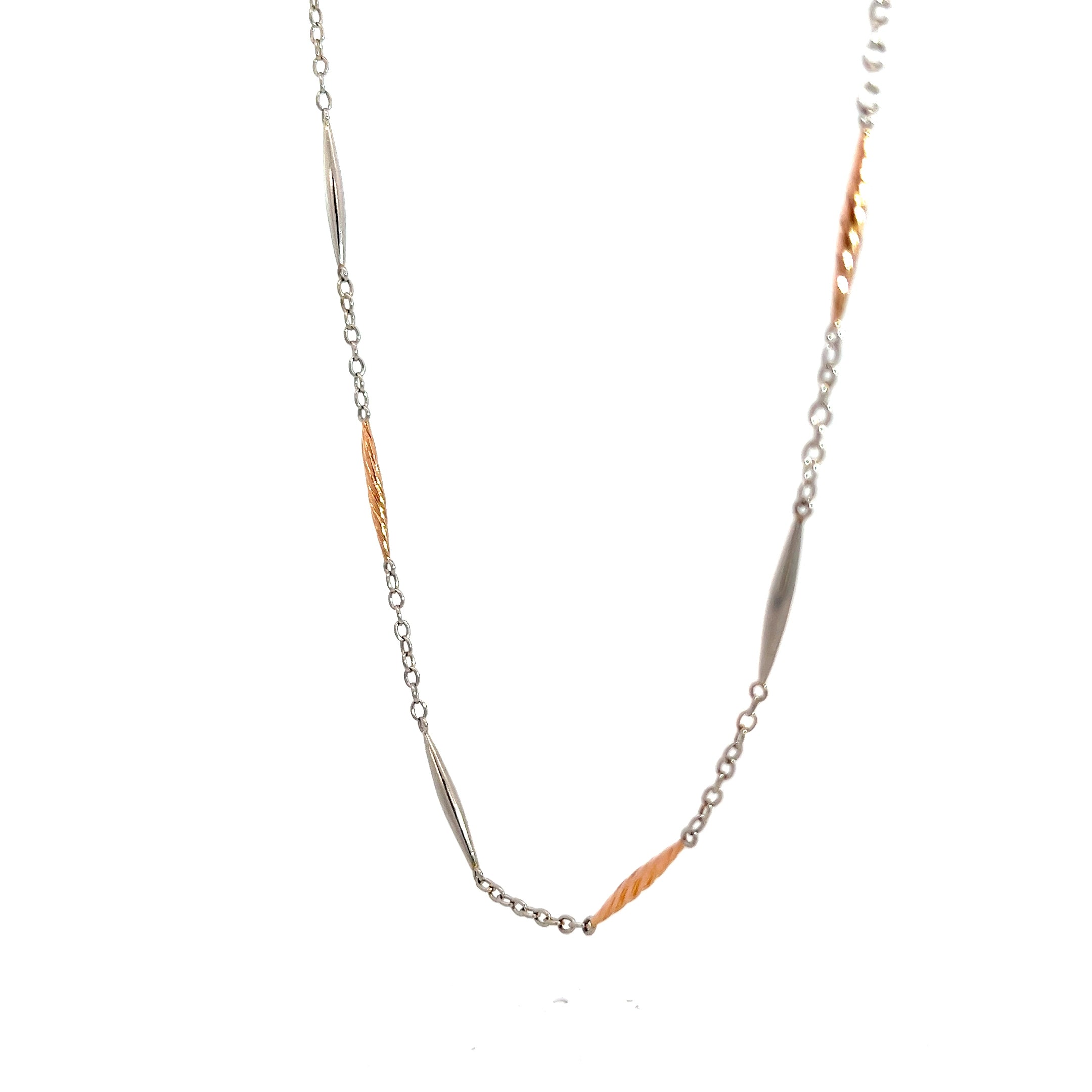14k Rose and White Gold Diamond Cut Rose Barrell Choker Necklace 13" inches 6.6 gram