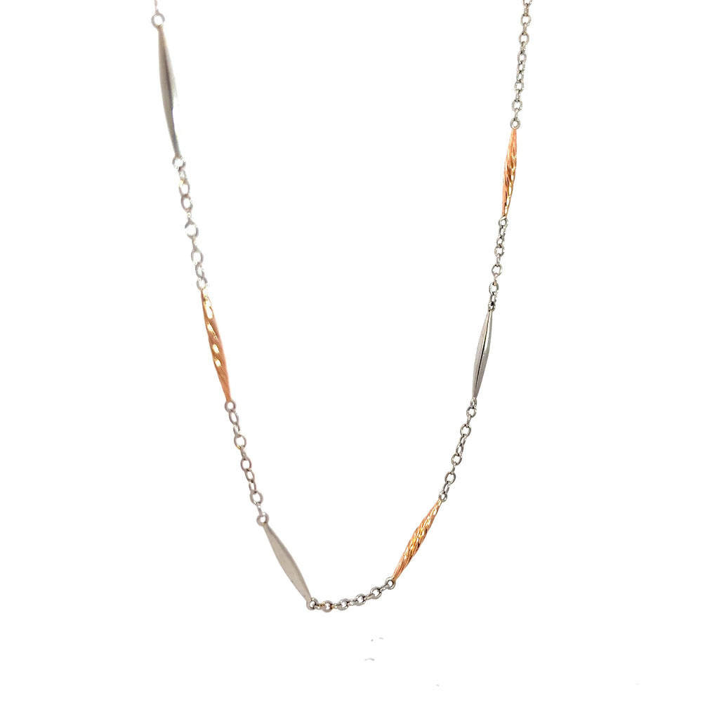 14k Rose and White Gold Diamond Cut Rose Barrell Choker Necklace 13" inches 6.6 gram