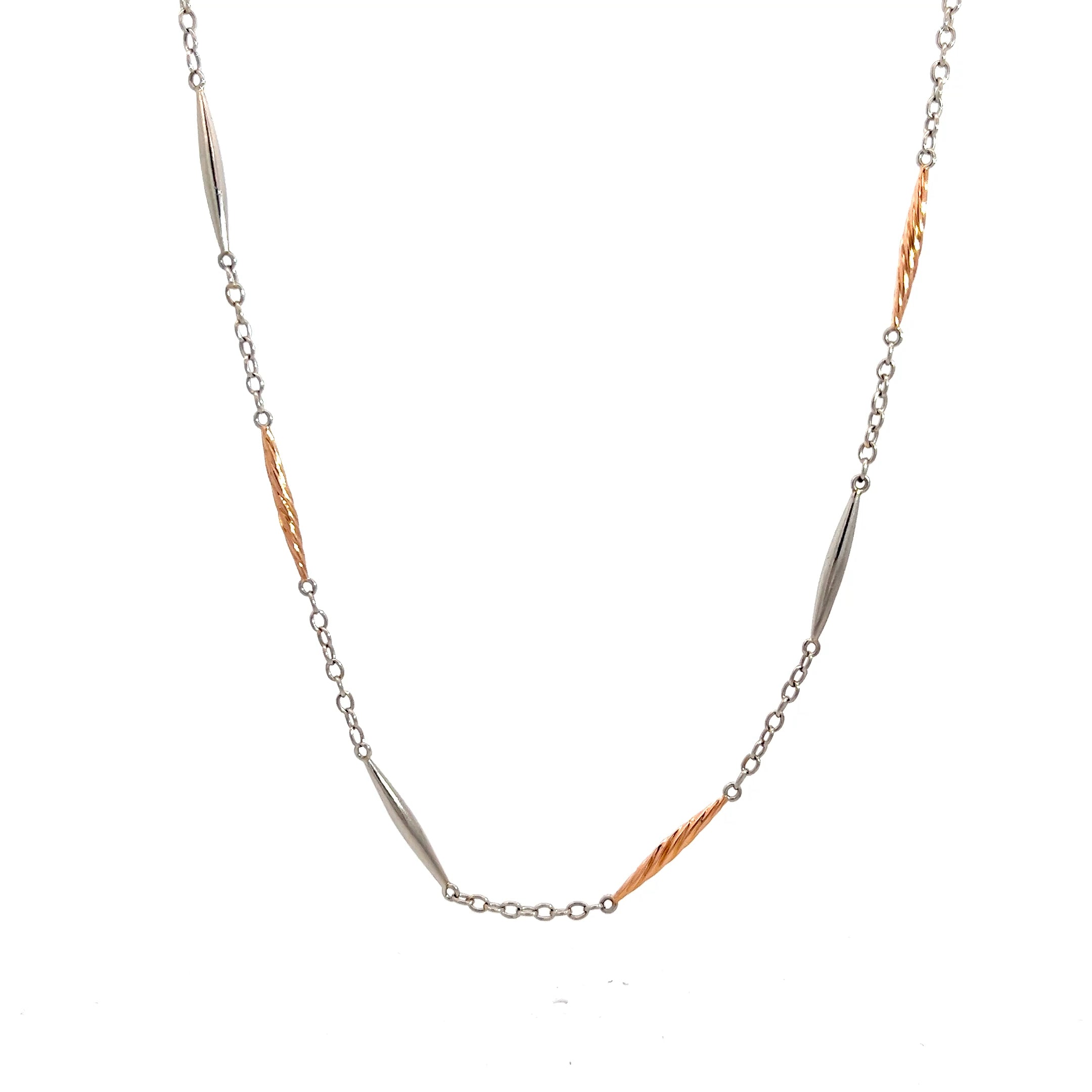 14k Rose and White Gold Diamond Cut Rose Barrell Choker Necklace 13" inches 6.6 gram