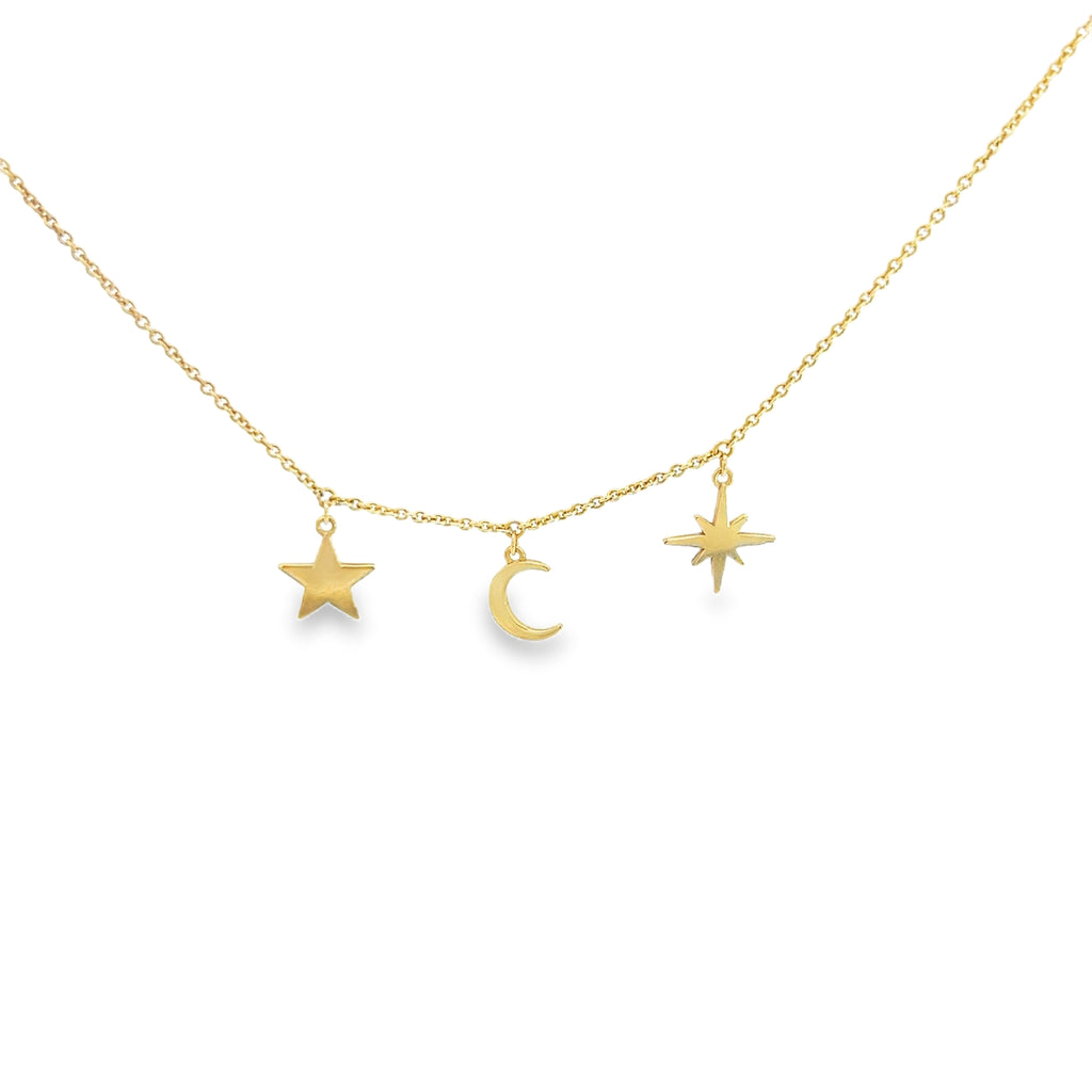 14k Yellow Gold Moon/ Star and North Star Gold Necklace