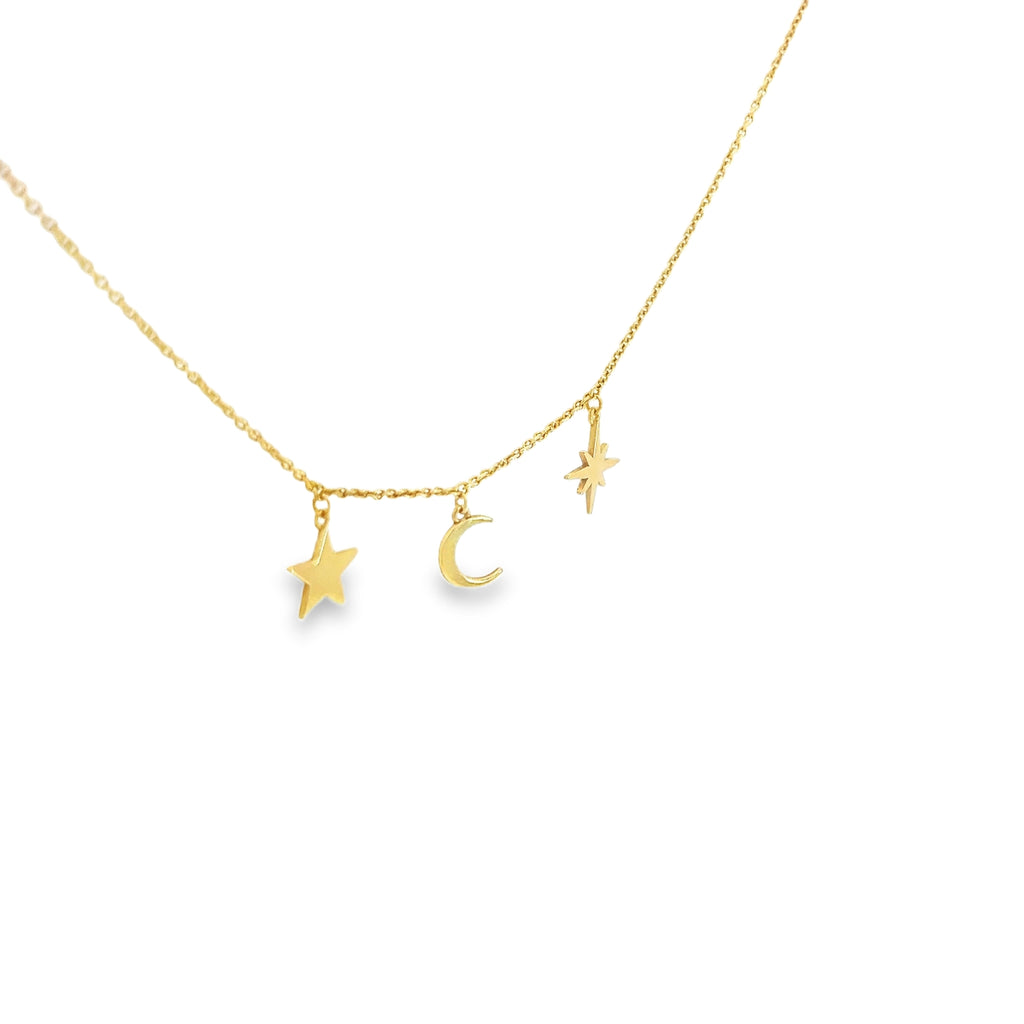 14k Yellow Gold Moon/ Star and North Star Gold Necklace