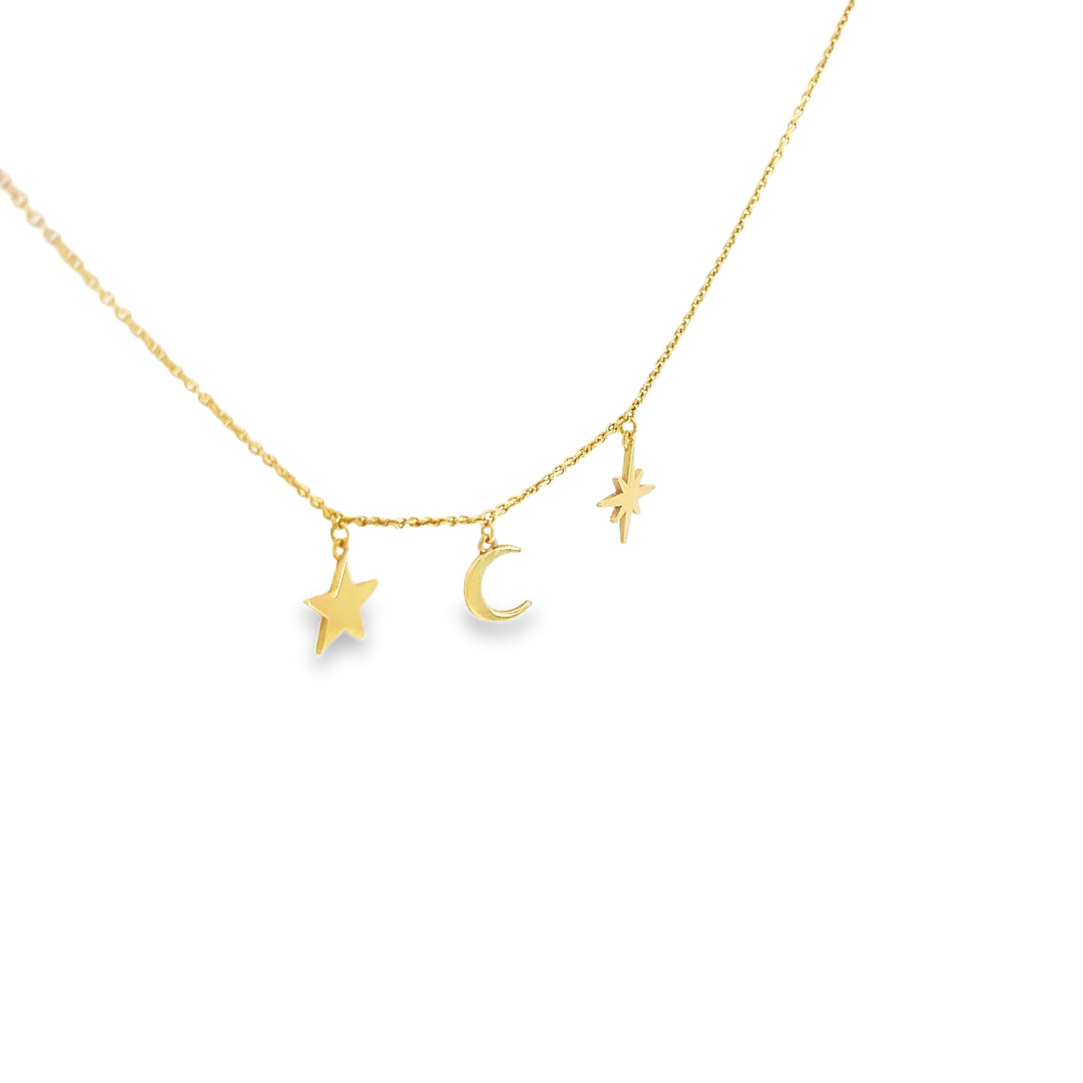 14k Yellow Gold Moon/ Star and North Star Gold Necklace