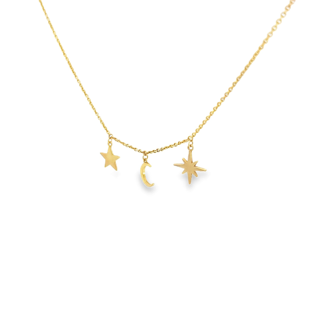 14k Yellow Gold Moon/ Star and North Star Gold Necklace