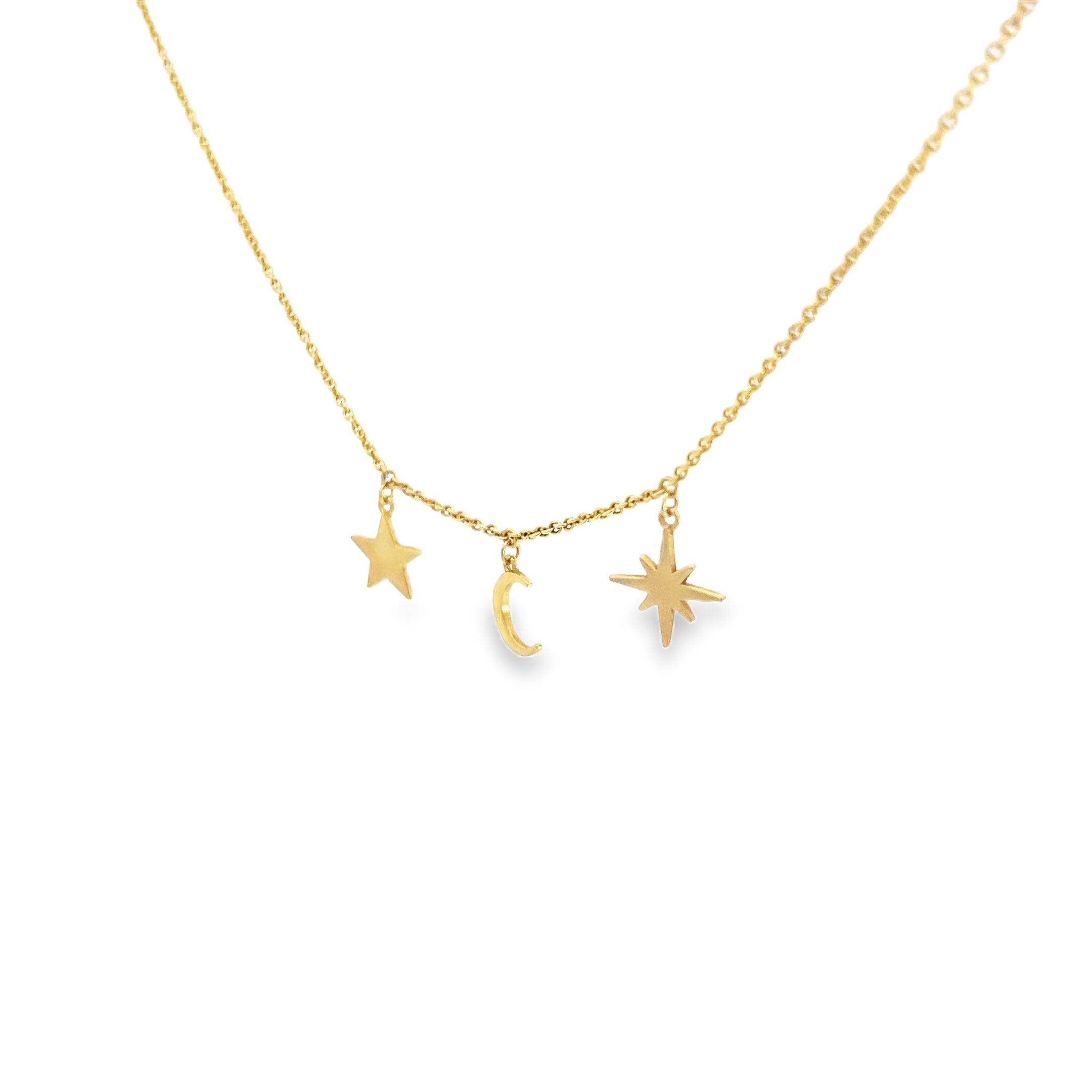 14k Yellow Gold Moon/ Star and North Star Gold Necklace