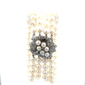 14k white gold 4 Strand 6mm Fresh Water White  Pearl Bracelet with 1.23ct G Si1 Round  Diamond Clasp