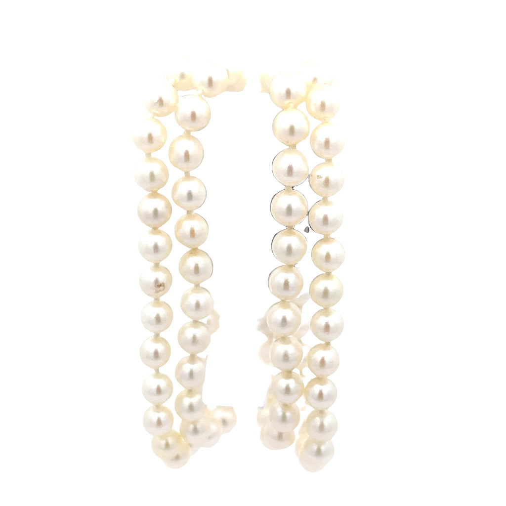 14k white gold 4 Strand 6mm Fresh Water White  Pearl Bracelet with 1.23ct G Si1 Round  Diamond Clasp
