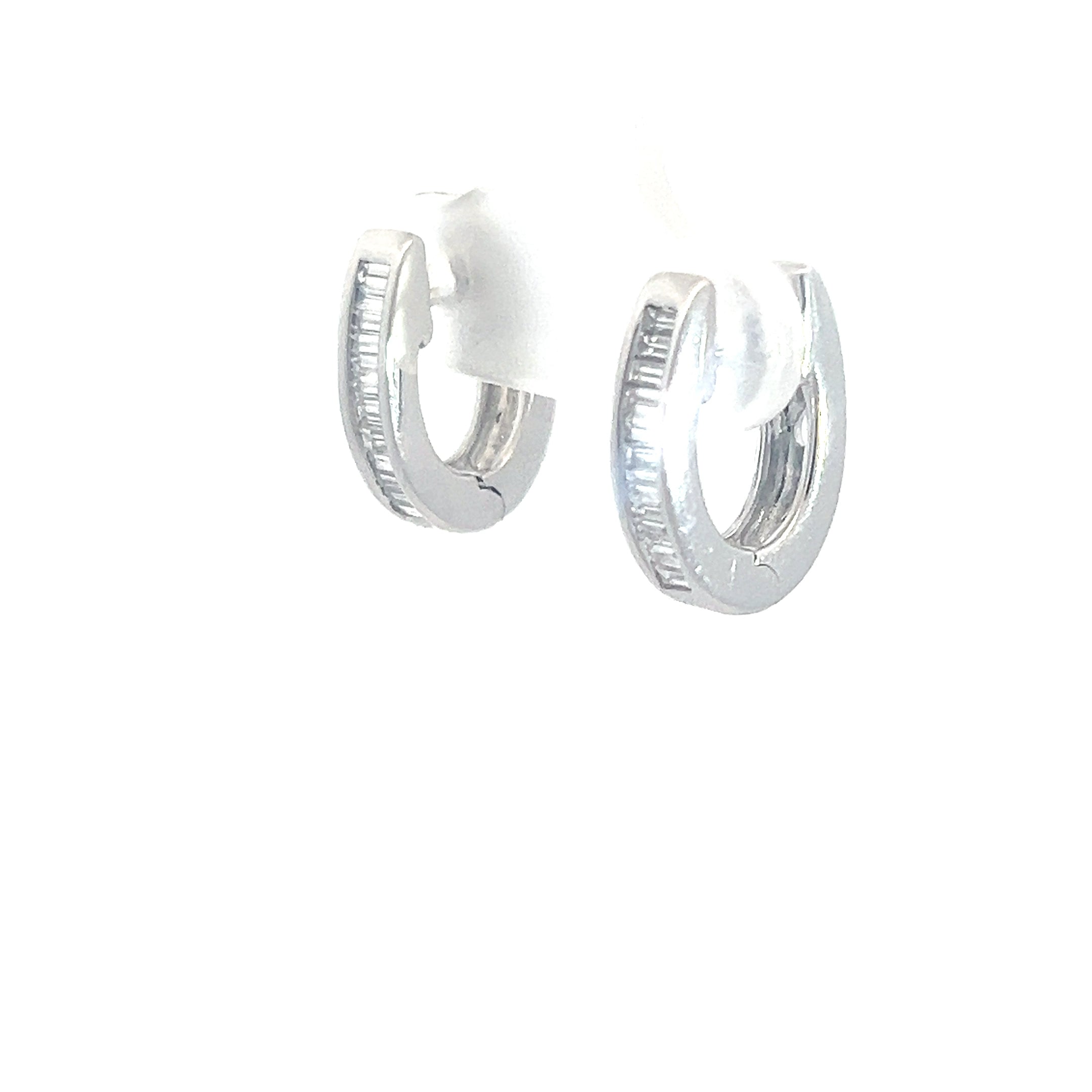 18k White Gold .60 E VS2 1/2 Baguette Oval Hoops
