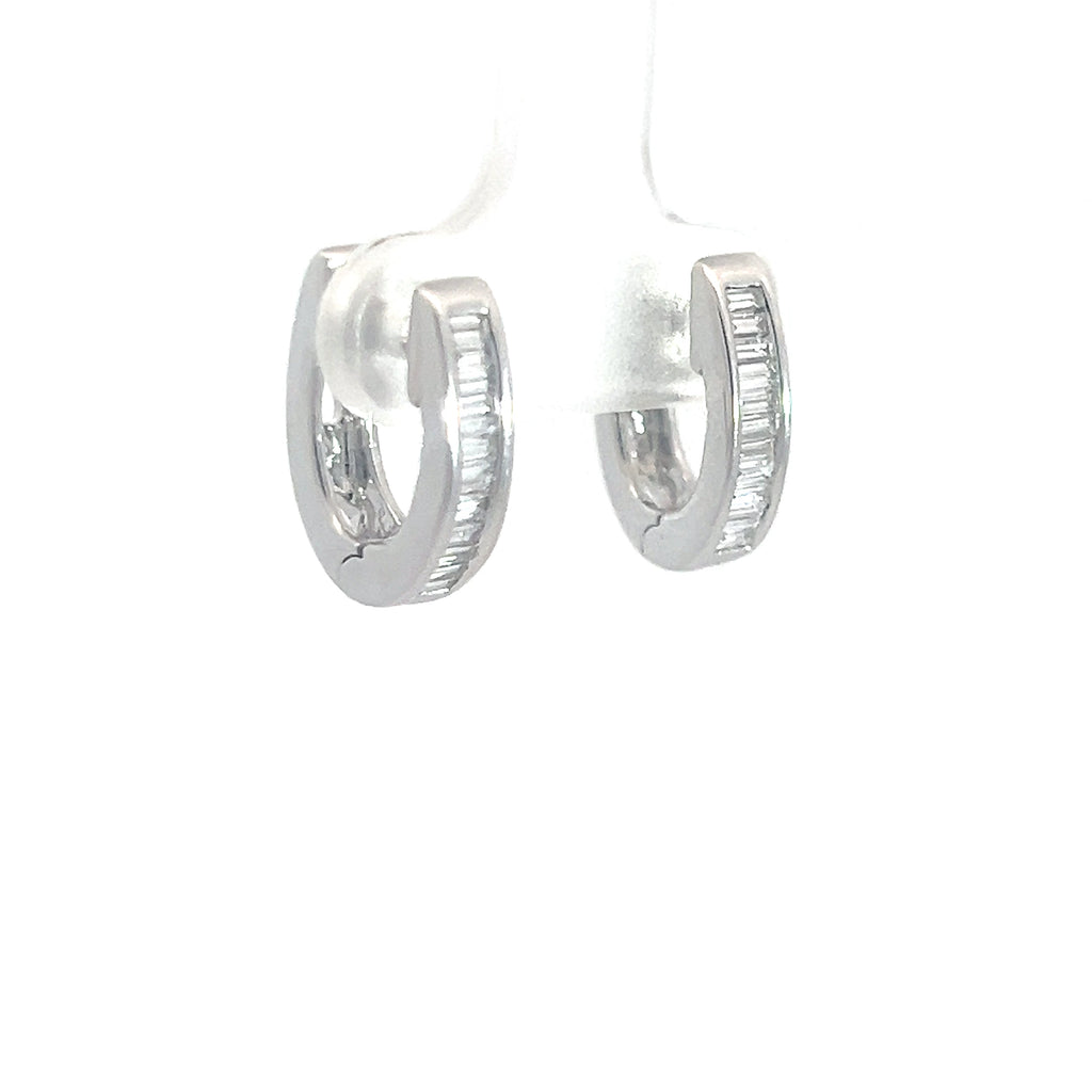 18k White Gold .60 E VS2 1/2 Baguette Oval Hoops