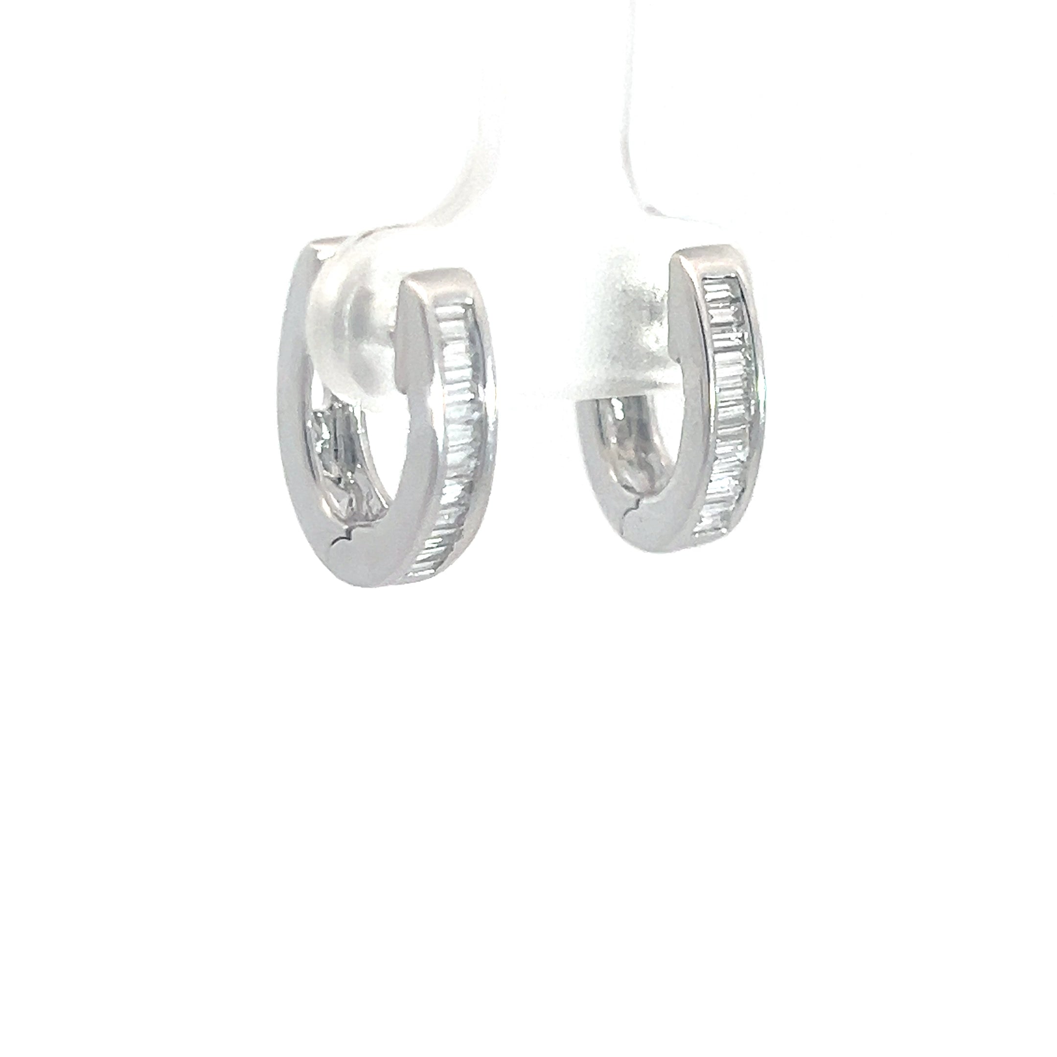 18k White Gold .60 E VS2 1/2 Baguette Oval Hoops